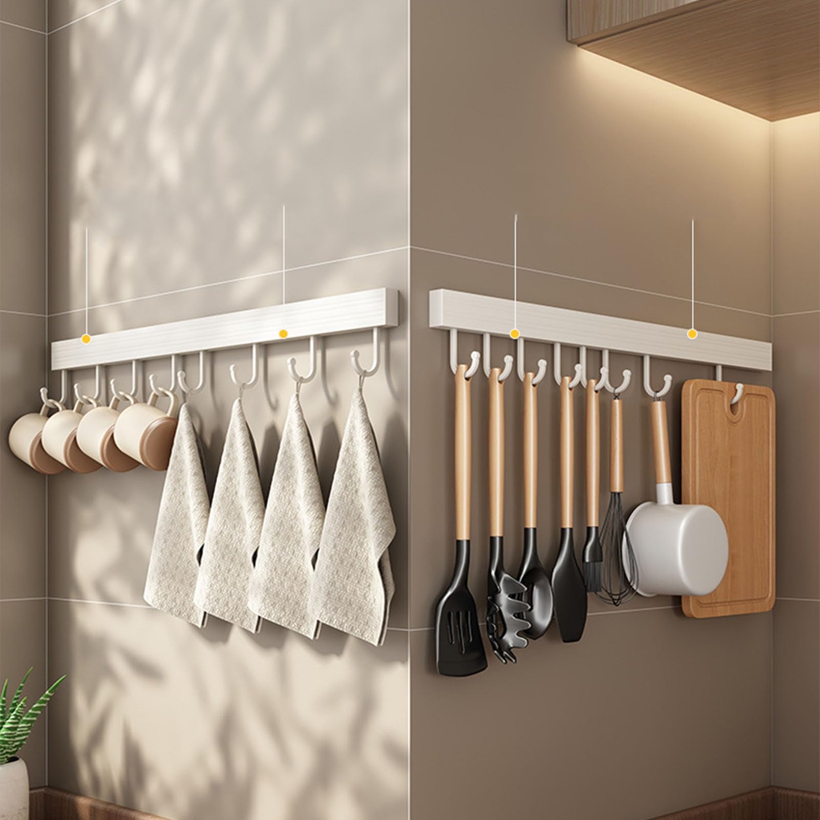 White Aluminum No-Drill Wall Mounted Kitchen Utensil Hanger - 30cm Space-Saving Spoon & Shovel Storage Hook Rack for Kitchen & Bathroom Organization | Perfect for Small Spaces & Clutter-Free Countertops