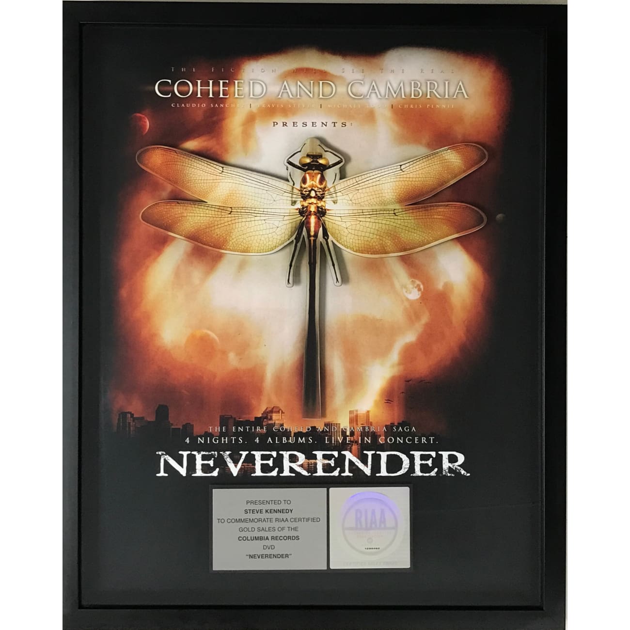 Coheed and Cambria Neverender RIAA Gold Certified Video Award - Perfect for Music Collectors & Rock Memorabilia Displays