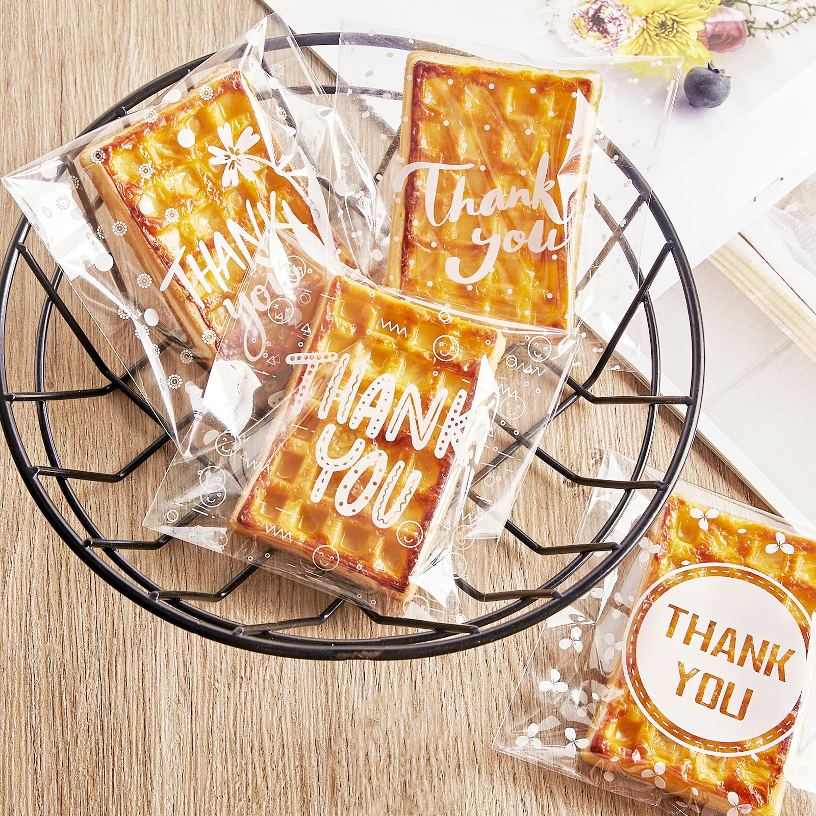 300pcs Self-Adhesive Clear Cellophane Cookie Bags 4x4 Inch - Small Treat Bags for Baking, Party Favors, Gift Wrapping & Bake Sales - Perfect for Cookies, Candies, Wedding Favors & Holiday Gifting