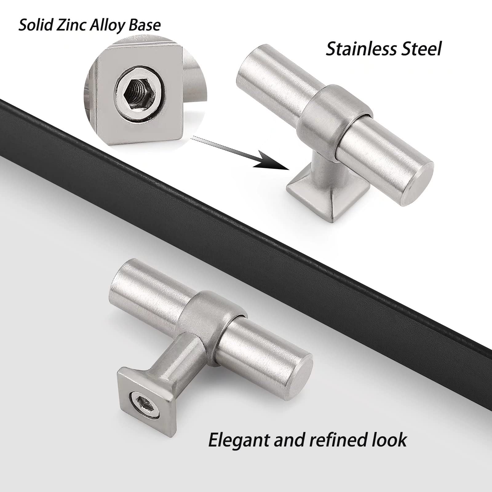 10 Pack Brushed Nickel Cabinet Knobs - Stainless Steel Drawer Pulls for Bedroom & Bathroom Storage