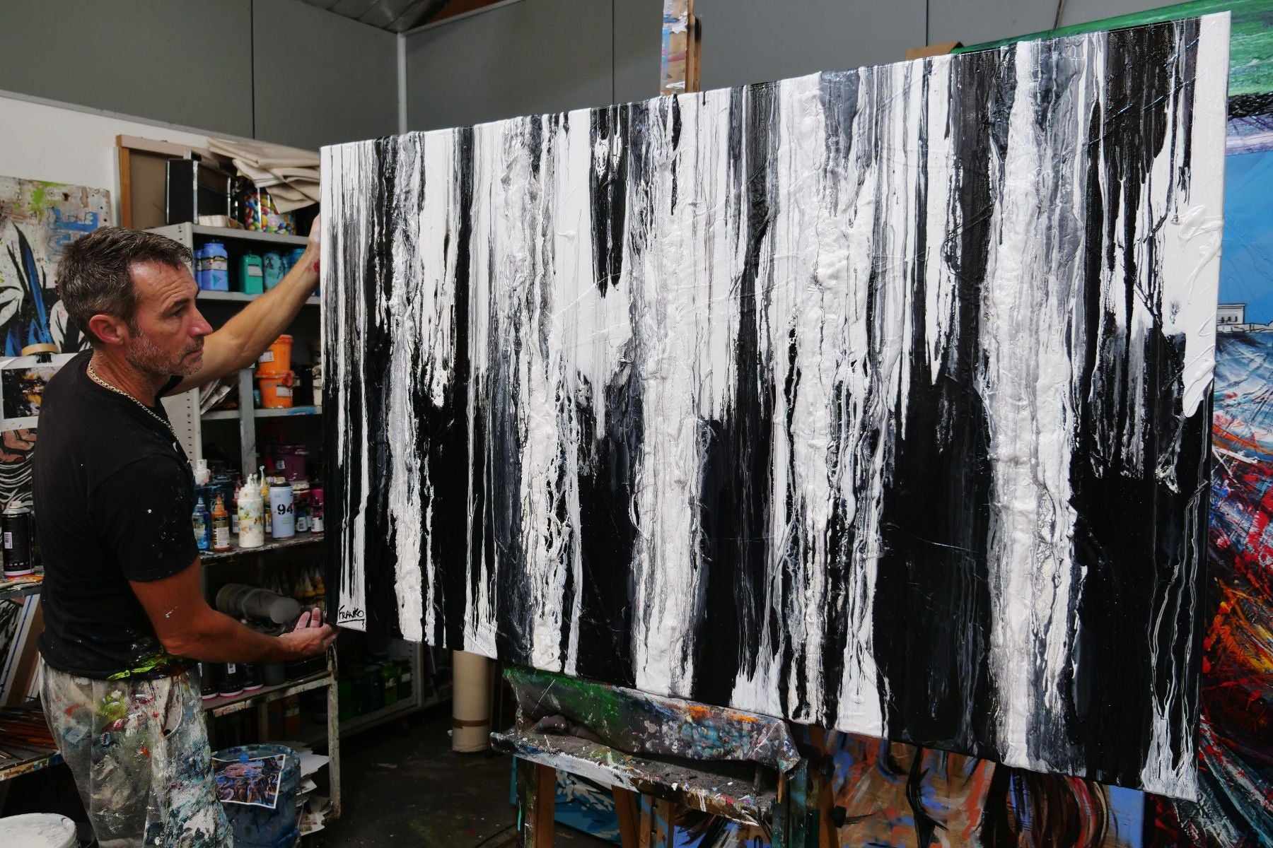 160cm x 100cm Black & White Textured Abstract Canvas Painting - Modern Physics Wall Art for Living Room, Bedroom & Office Decor