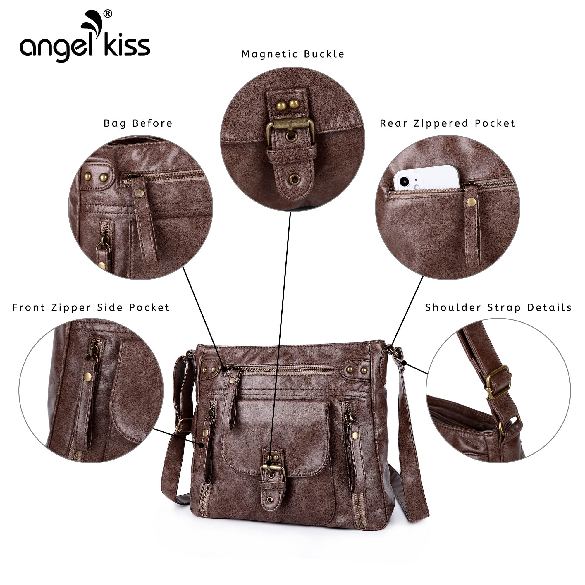 Angel Kiss Women's Crossbody Shoulder Bag - Multi-Pocket Soft Hobo Purse for Daily Use | Medium Size | Perfect for Work, Travel & Shopping