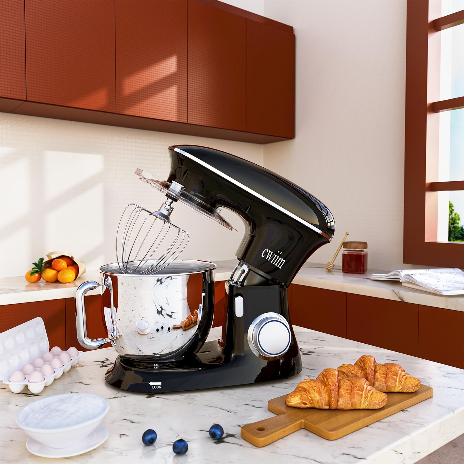 **660W 8.5Qt Stand Mixer - 6+ Speeds Electric Kitchen Mixer with Dough Hook, Flat Beater, Whisk & Splash Guard - Perfect for Baking Bread, Cakes, Cookies, Salad & Eggs (Black)**    *(Use Cases: Ideal for home bakers, pastry chefs, and cooking enthusiasts to effortlessly mix dough, whip cream, blend batters, and prepare delicious homemade meals.)*