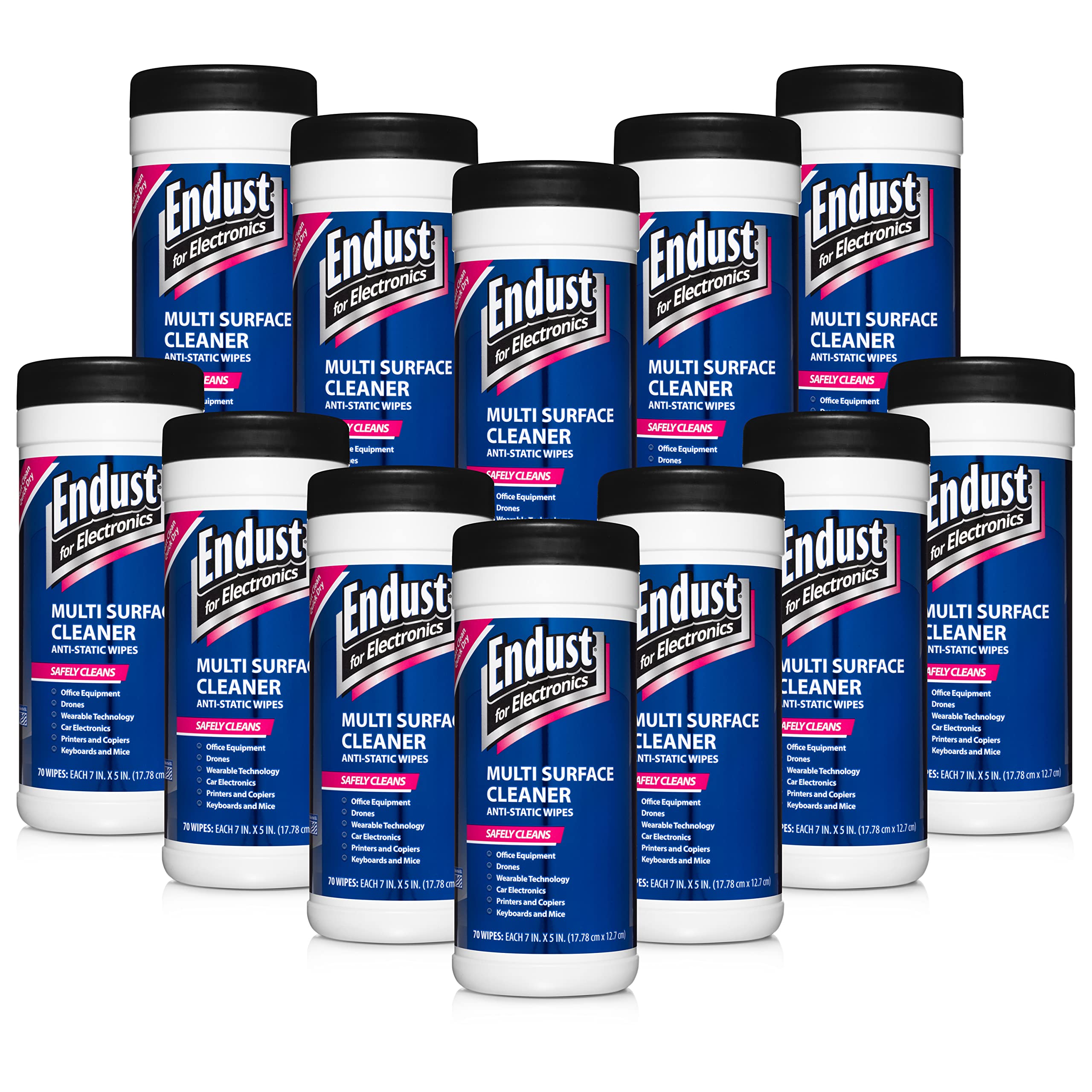 Endust For Electronics - Multi-Surface Anti-Static Cleaning Wipes, Alcohol & Ammonia Free, 12 Pack (70 Wipes Each) - Safe for Computers, TVs, Phones & Electronic Devices