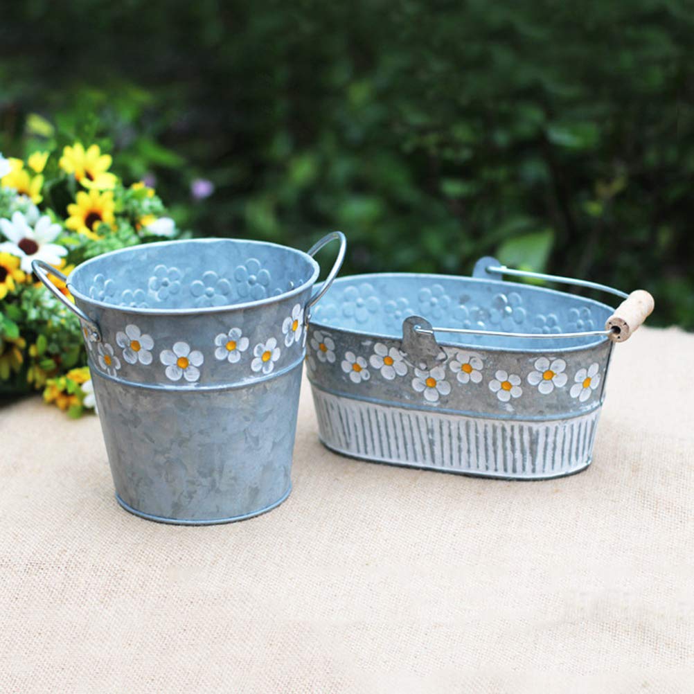 Metal Tin Bucket Flower Planter - Rustic Garden Decor for Indoor/Outdoor Plants | Perfect for Patio, Balcony & Home Decor