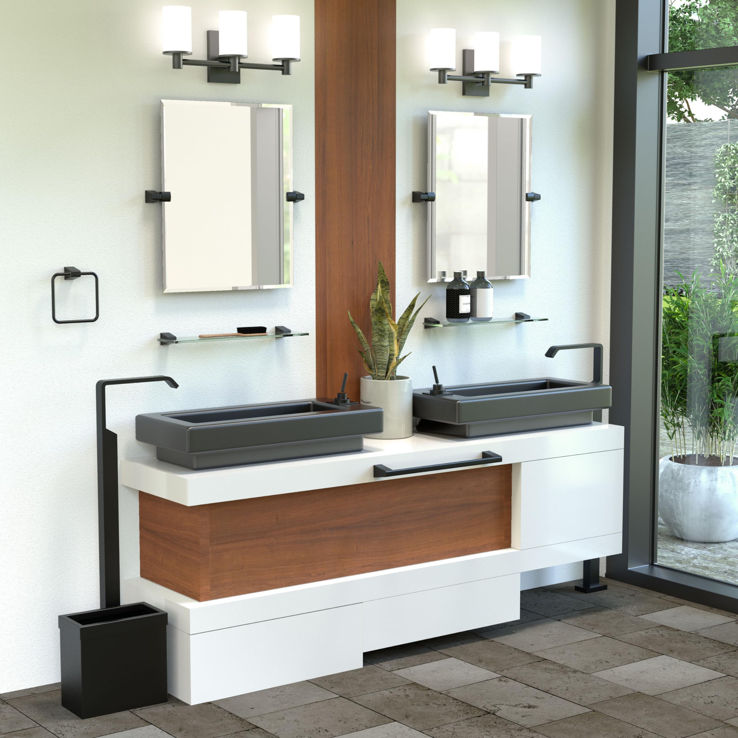 Gatco 5656MX Matte Black A-Line Bathroom Glass Shelf - Perfect for Shower, Bathroom Storage & Organization