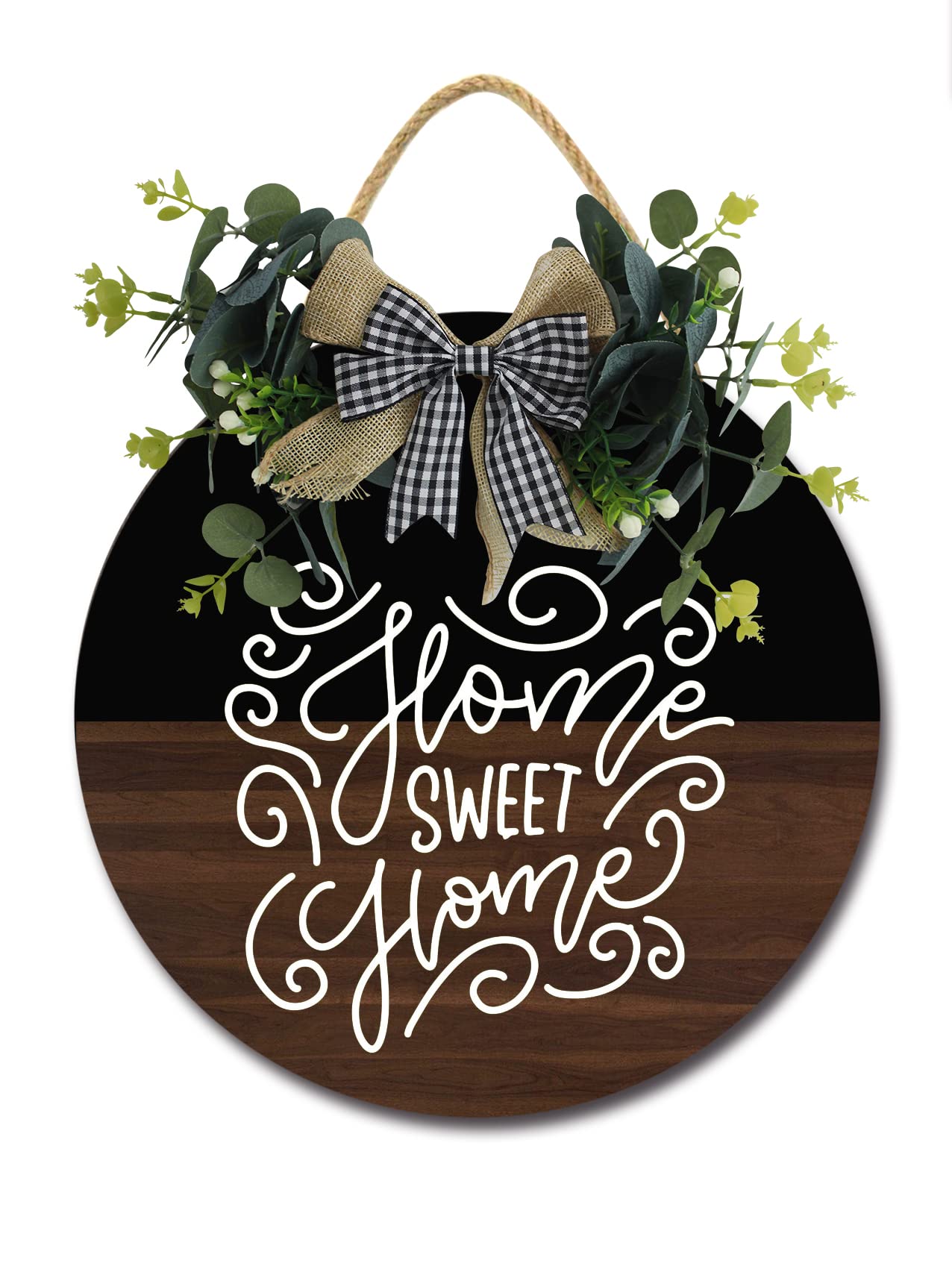 Farmhouse Style 'Home Sweet Home' Wooden Door Sign - Horizontal Round Wreath for Front Door Decor | Perfect Housewarming Gift for Indoor & Outdoor Use - Porch, Yard, Classroom & Entryway Décor