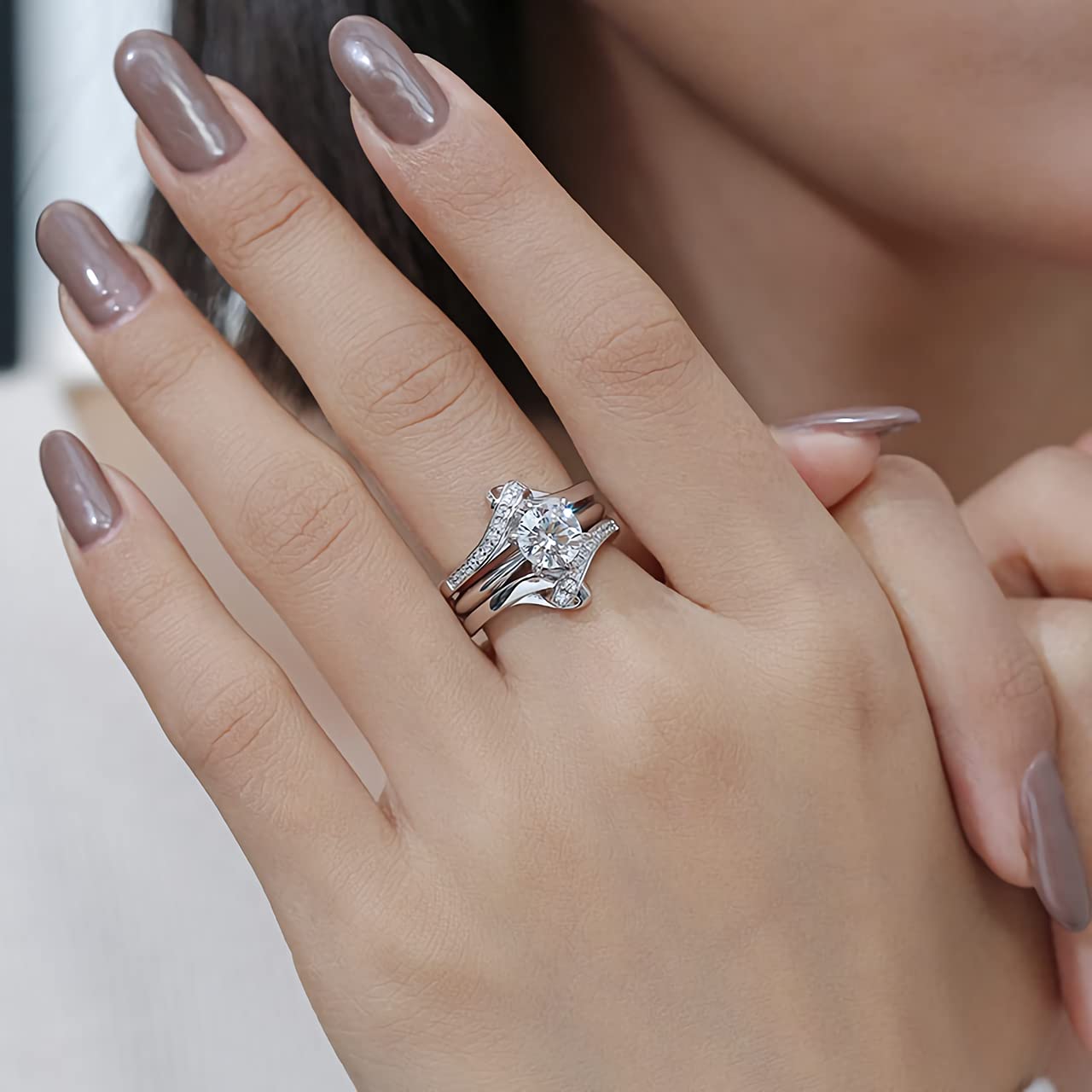 1 Carat Moissanite Engagement & Wedding Ring Set for Women - Platinum Plated Silver 3-Piece Bridal Set - Anniversary Promise Rings for Her | Perfect for Proposals, Weddings, Anniversaries & Special Occasions