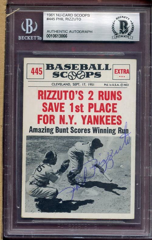 1961 Nu Card Scoops #445 Phil Rizzuto New York Yankees Baseball Card - BVG Authenticated (418845) by Kit Young Cards - Perfect for Vintage Sports Memorabilia Collections and Yankees Fans Display