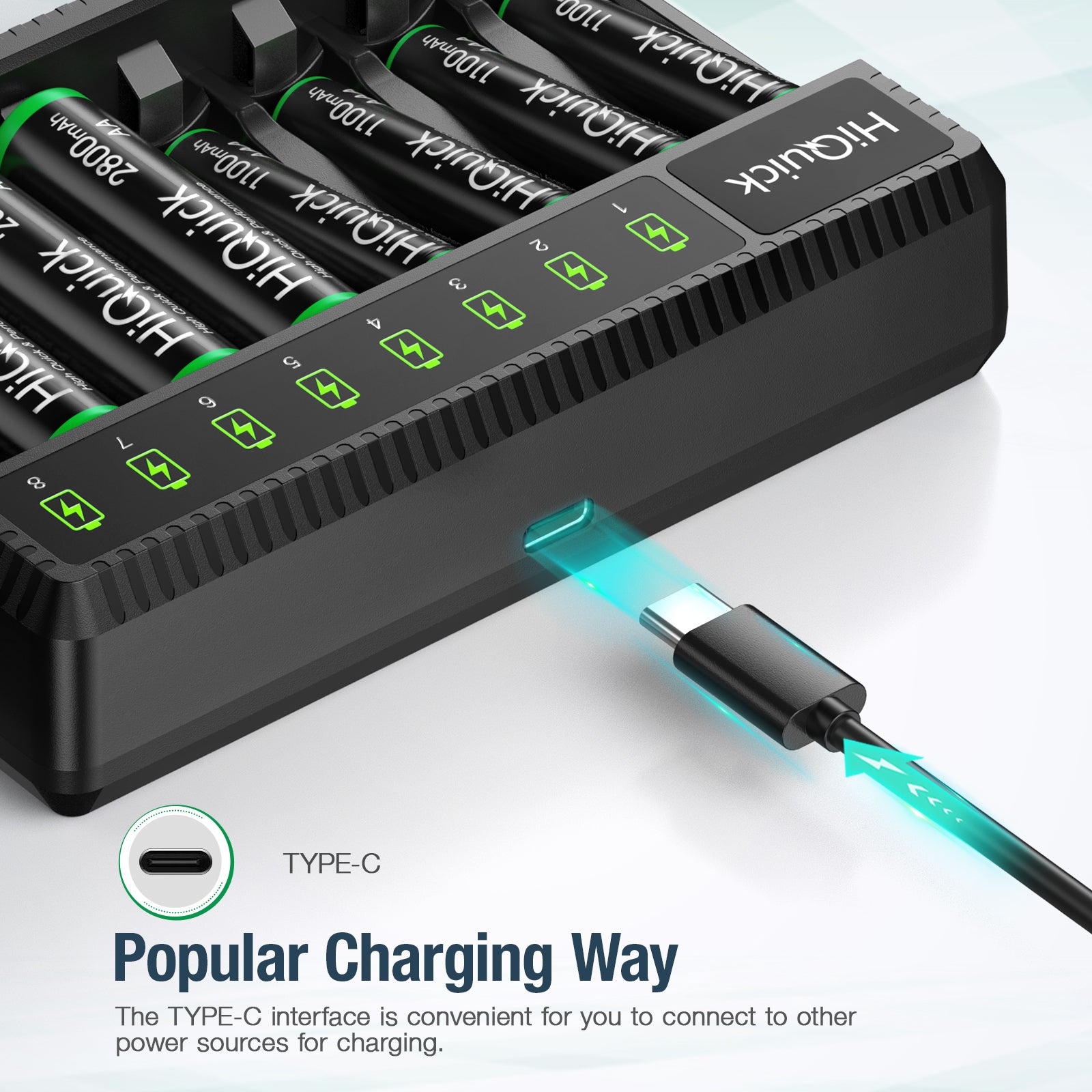 HiQuick 2800mAh Rechargeable AA Batteries with Smart Charger for AA/AAA Ni-MH Ni-CD - Fast Charging, Long Lasting Power for Cameras, Flashlights, Toys & Electronics