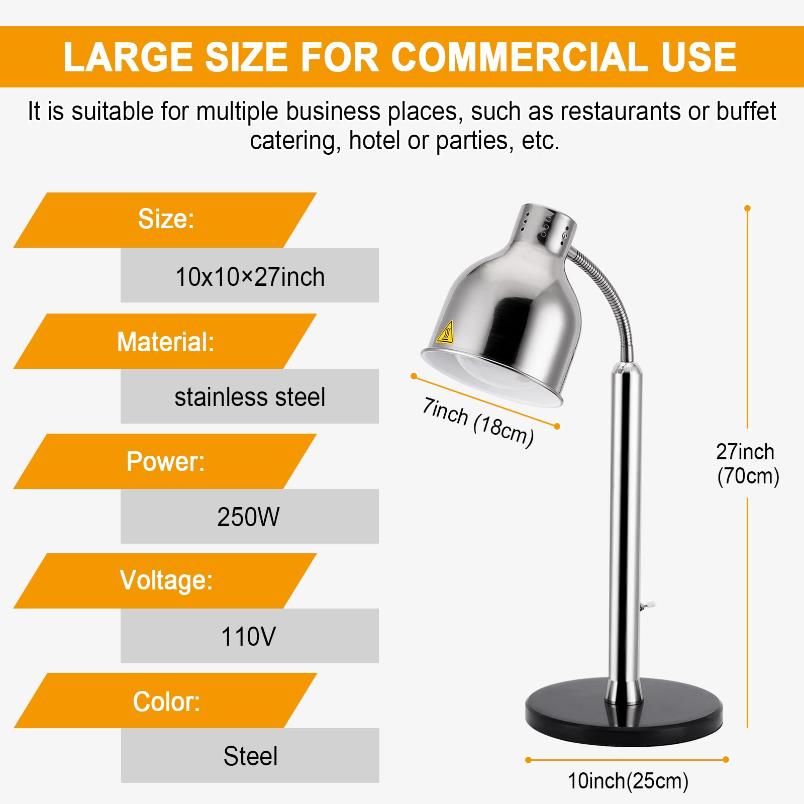 Commercial Food Heat Lamp - 360° Adjustable Head with Marble Base, Infrared Heating Bulb for Restaurants, Buffets & Catering - Perfect for Keeping Food Warm at Events, Cafes & Food Service Counters