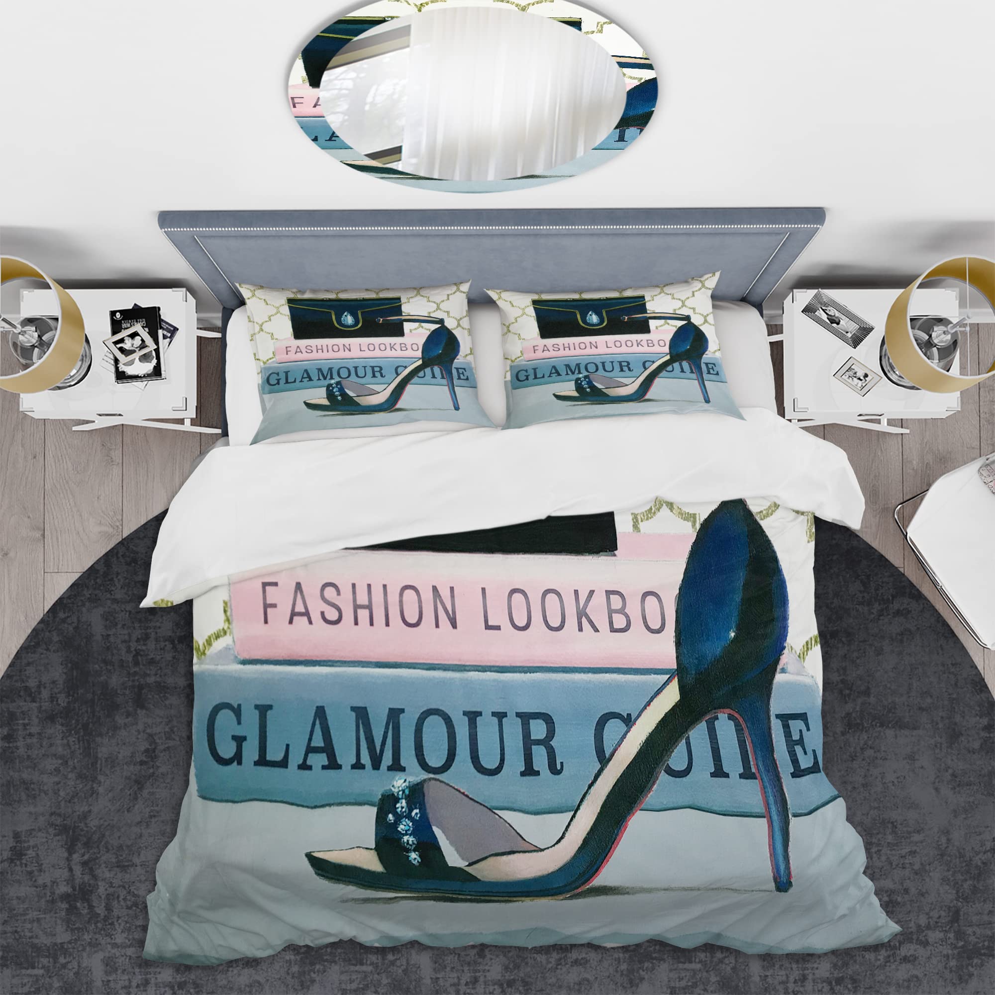 DesignQ Glam Fashion High Heels VI Traditional Duvet Cover Set - Gold Twin Size 3-Piece Bedding Set for All Seasons | Luxury Bedroom Decor, Guest Room Essentials & Cozy Home Styling