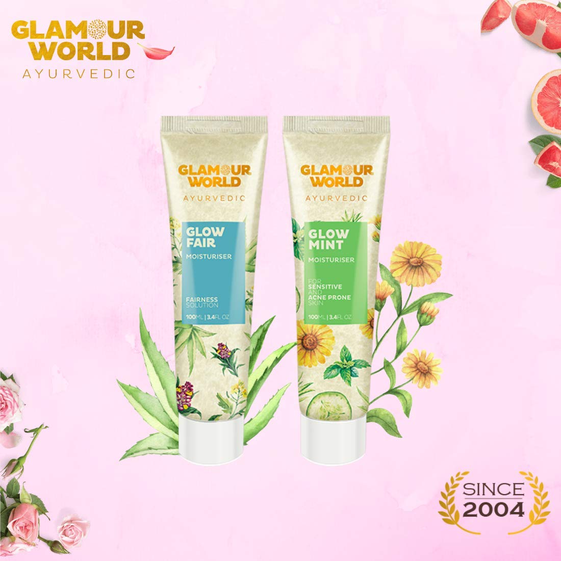 Glamour World Ayurvedic Glow Mint Moisturizer & Fairness Cream with Turmeric | Natural Skin Brightening & Hydration | Perfect for Daily Skincare & Glow Enhancement