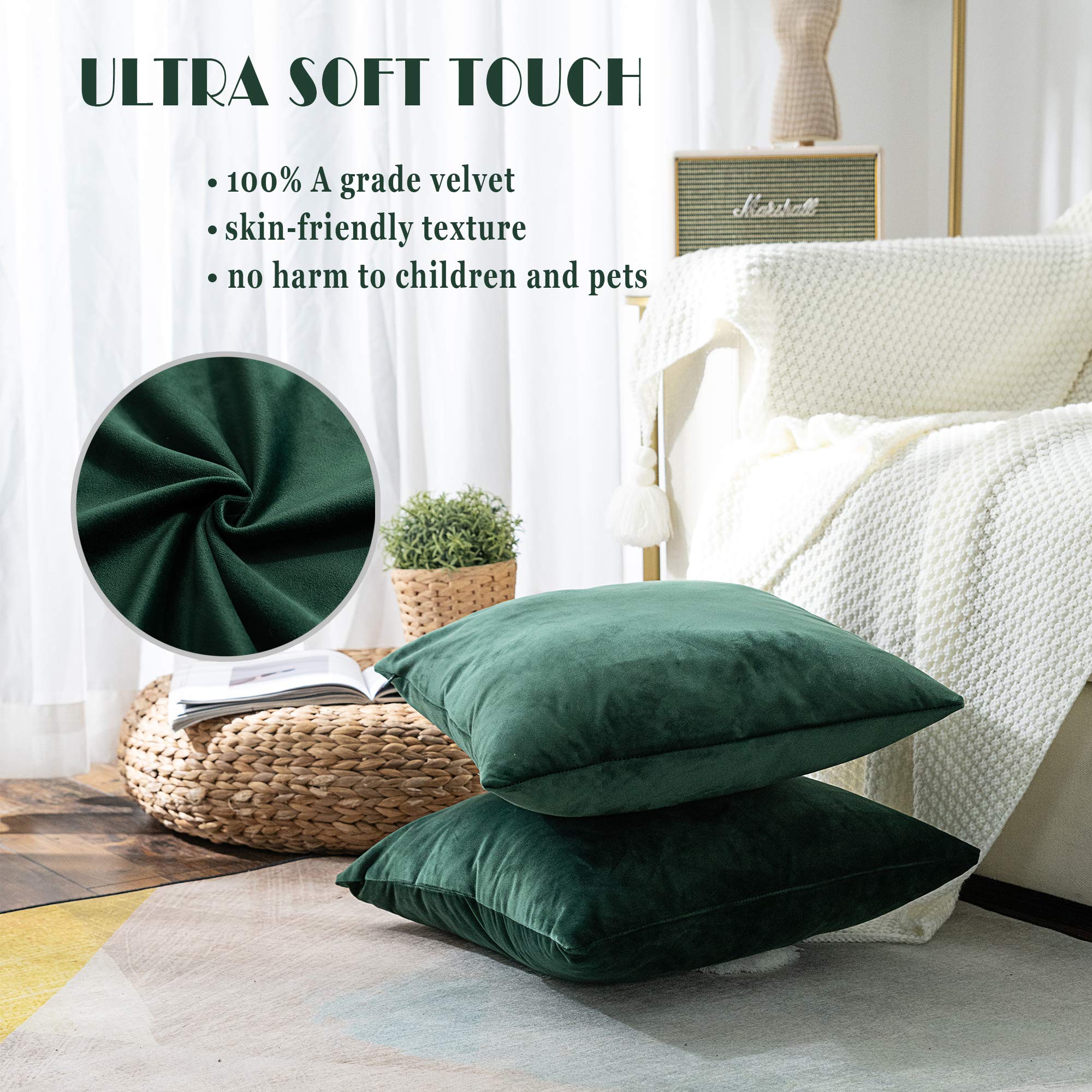 Stellhome 2 Pack Velvet Pillow Covers 24x24 Inch Square Decorative Cushion Covers for Bed, Couch, Sofa - Soft & Luxurious Olive Green Pillow Cases - Perfect for Living Room, Bedroom & Home Decor