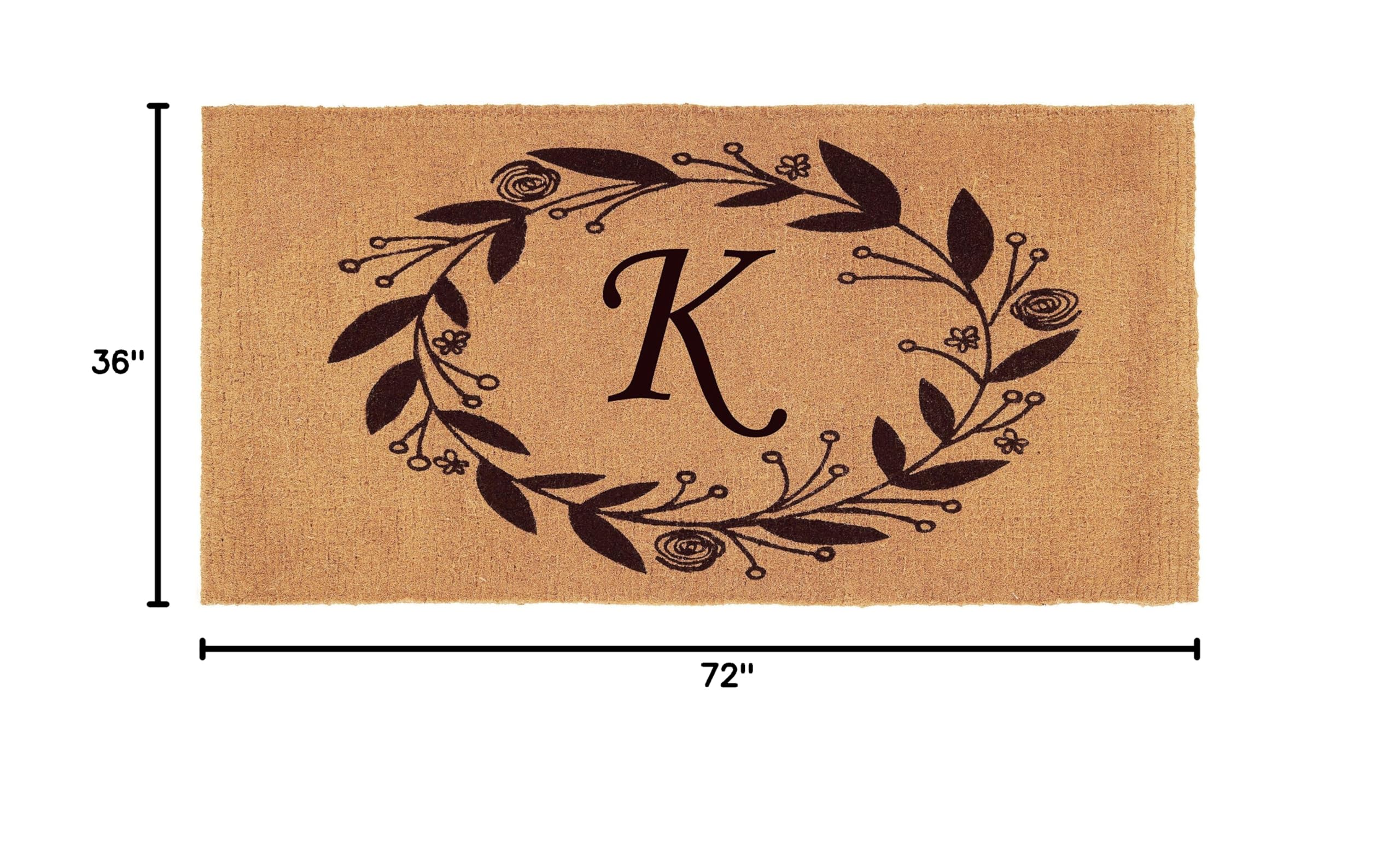 Black Rose Doormat 3x6 Feet - Natural Coir & Black Rubber Backing - Non-Slip Welcome Mat for Front Door - Perfect for Home, Porch, Entryway & Outdoor Use (Letter K Design)