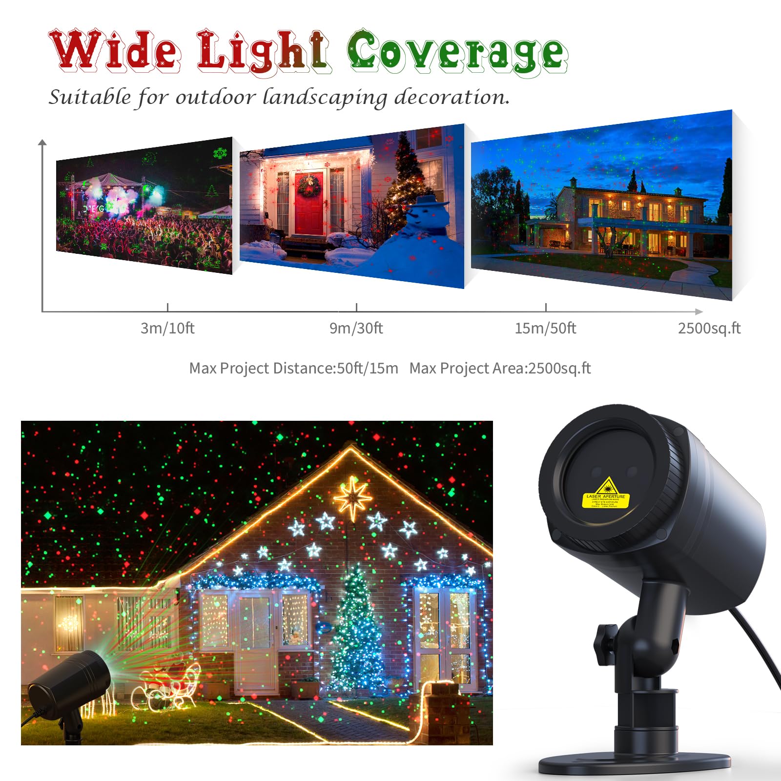Christmas Projector Lights Outdoor - Firefly Show Decorations with Red & Green Stars, Waterproof Remote Control & Timer - Perfect for Garden, Indoor, Wedding, Home Party & Holiday Decorations