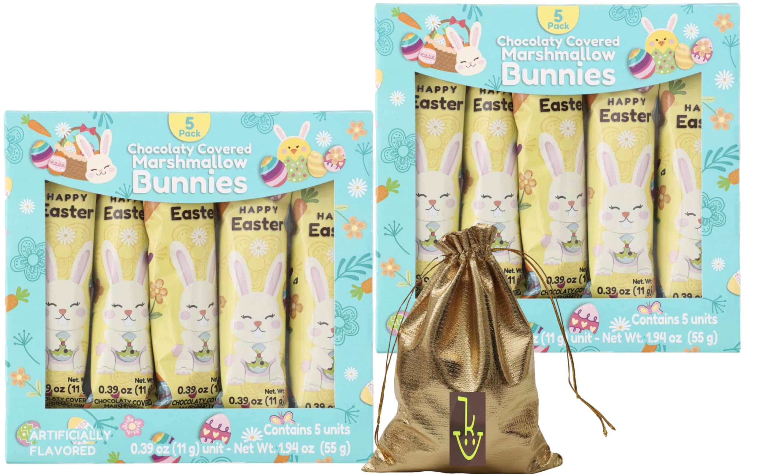 **Delicious Milk Chocolate Covered Marshmallow Bunnies (5-Piece) – Individually Wrapped Easter Candy for Baskets, Party Favors & Gifts – 2-Pack by Soko Smiles – Perfect for Easter Celebrations, Snacking & Dessert Platters**