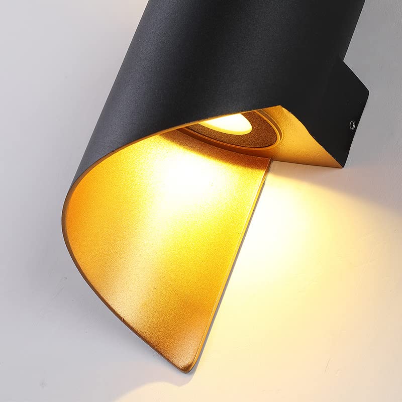 LITFAD Modern Spiral LED Wall Sconce - Black & Gold Metal Decorative Light Fixture with Warm White Glow (110V-120V) for Bedroom, Living Room, Hotel & Restaurant Lighting