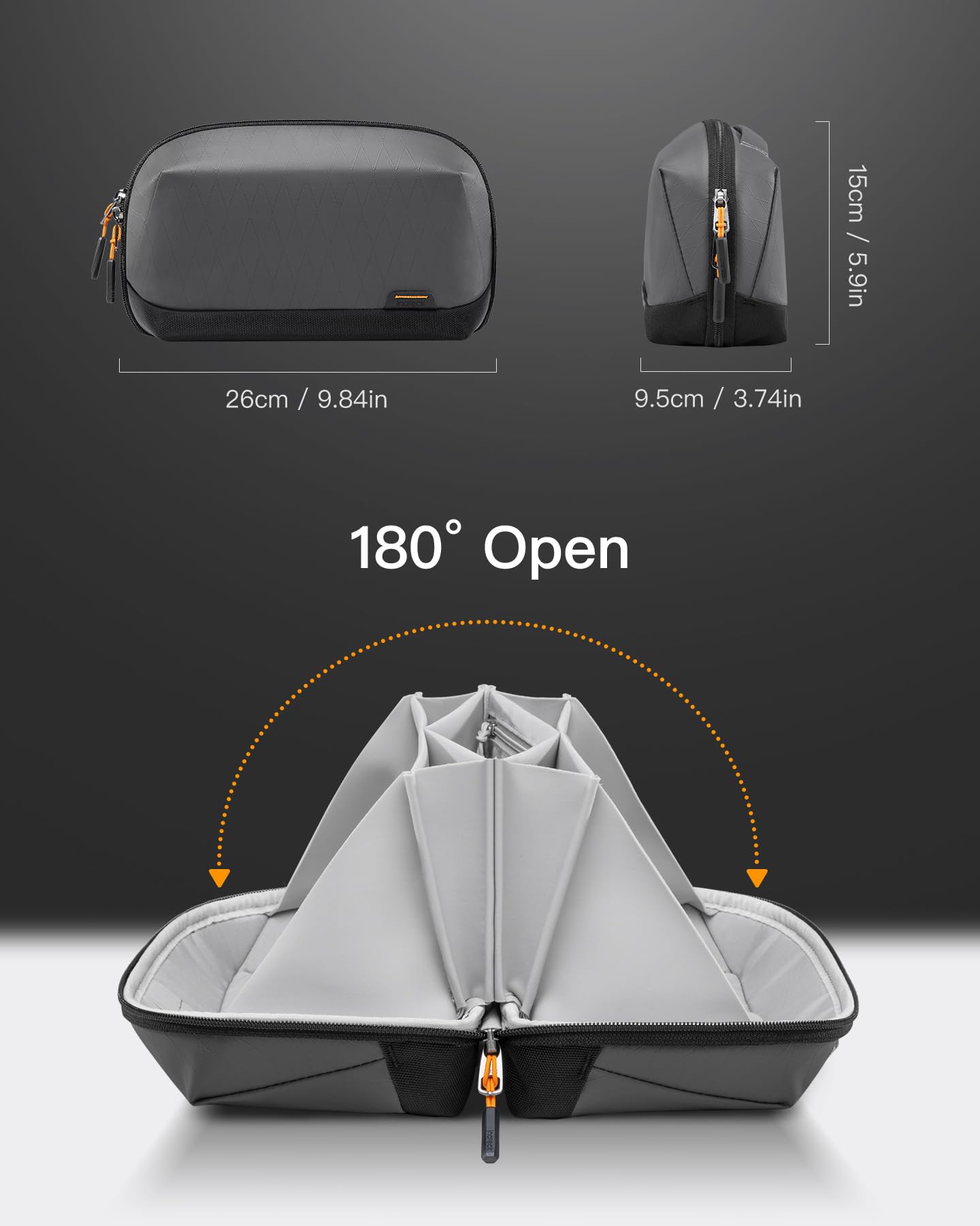 Inateck 180° Open Tech Pouch - Splashproof Cable Organizer for Travel & Gadgets Storage