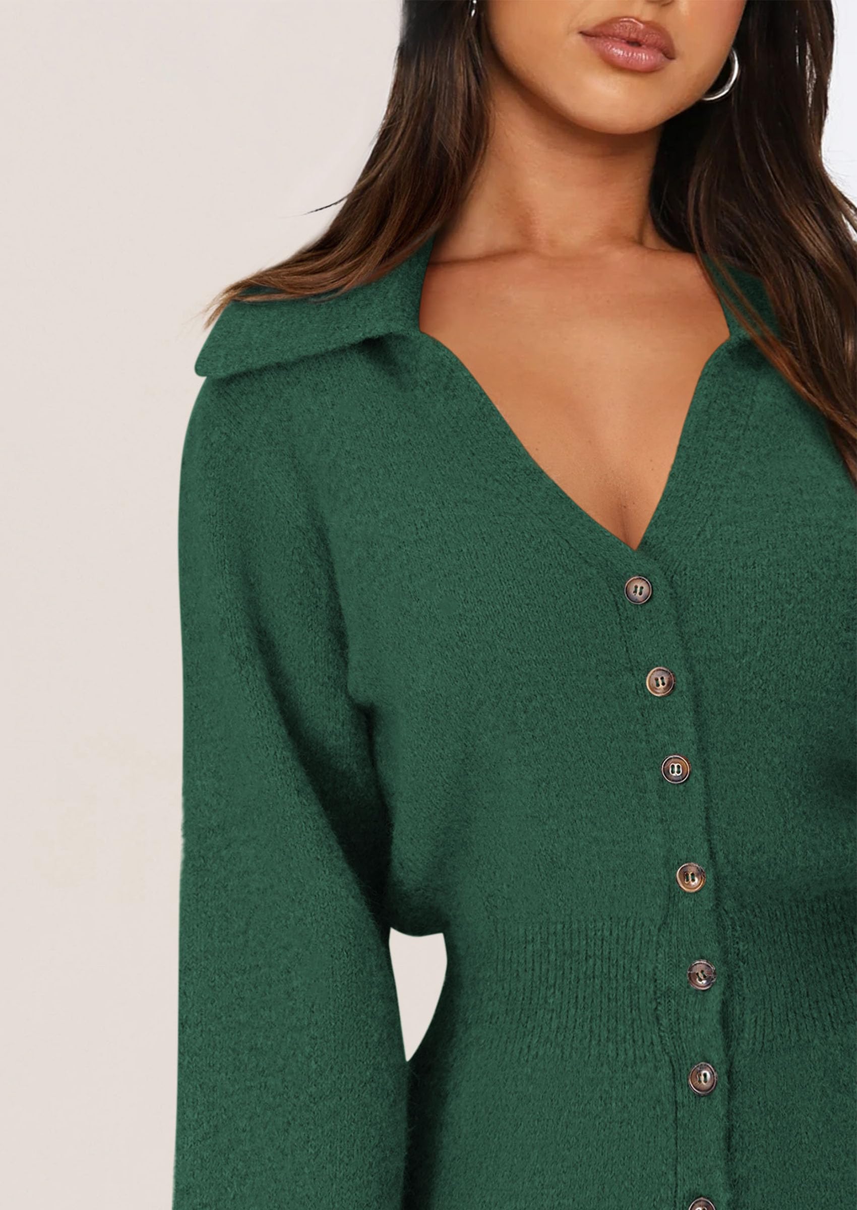 PRETTYGARDEN Women's 2025 Trendy Long Sleeve Button Down Sweater Dress - Soft Knit Short Spring Dress for Casual Outings, Date Nights & Office Wear
