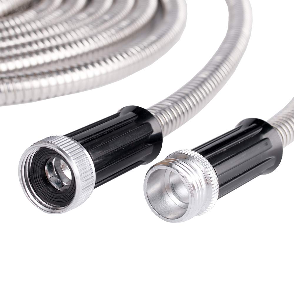 100 ft Heavy Duty Metal Garden Hose - Flexible, No Kink, Lightweight RV Drinking Water Safe Hose - Perfect for Outdoor Watering, Car Washing & RV Use