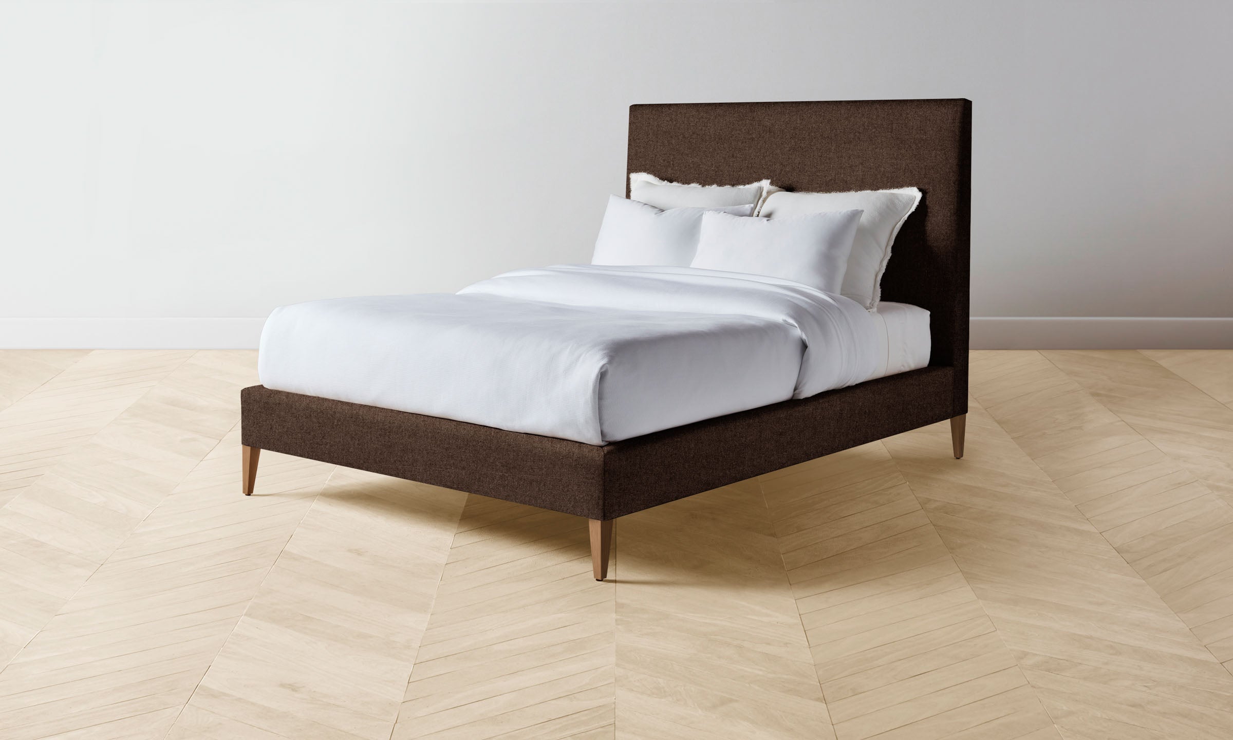 The Essex Bed - Italian Brushed Wool Cocoa Upholstered King Size Bed Frame | Luxurious Bedroom Furniture for Modern Home Decor | Perfect for Master Bedrooms and Guest Rooms