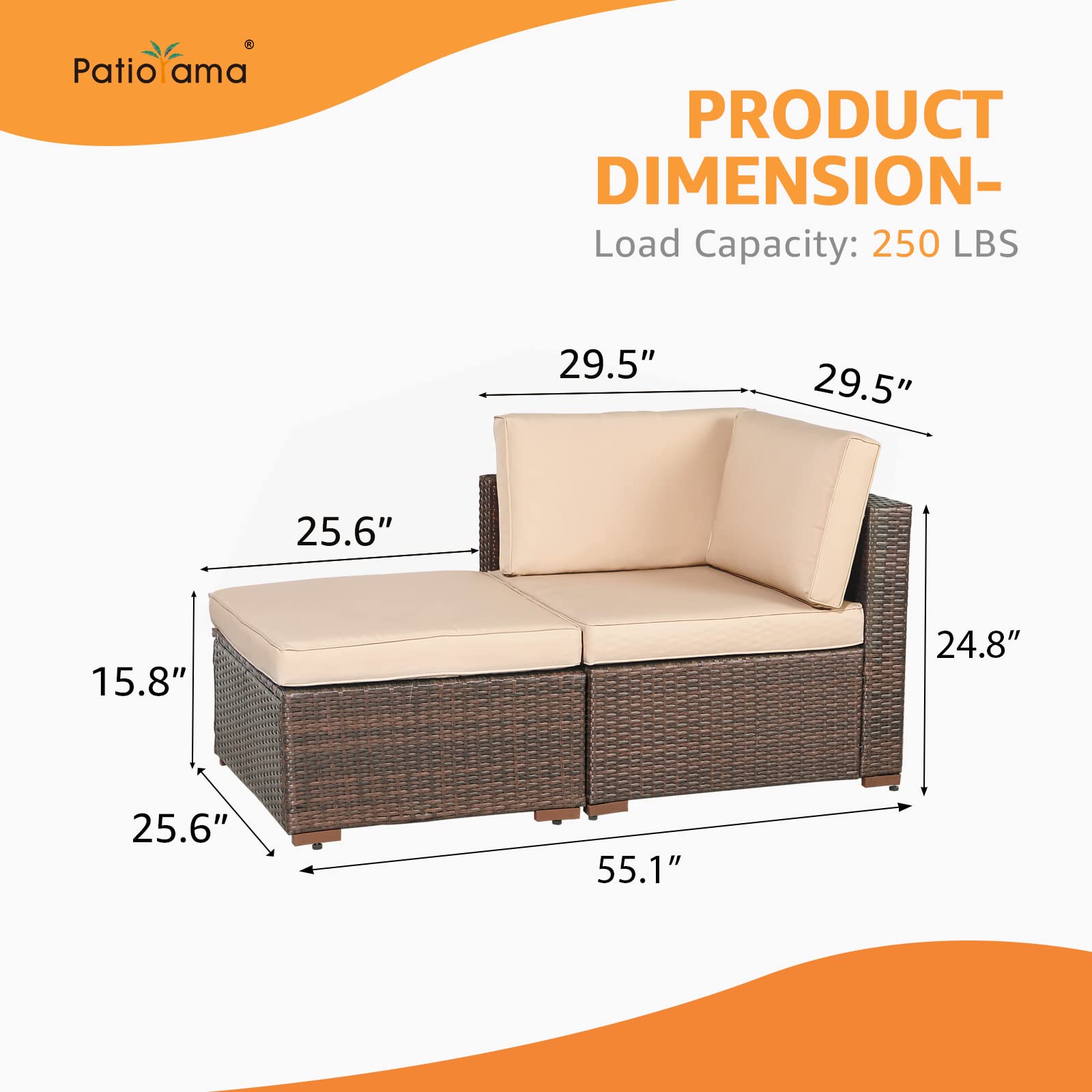 2-Piece Patio Furniture Sofa Set - All-Weather Brown PE Wicker Rattan Outdoor Sectional Sofa with Beige Cushions - Perfect for Garden, Balcony, Poolside & Backyard Relaxation
