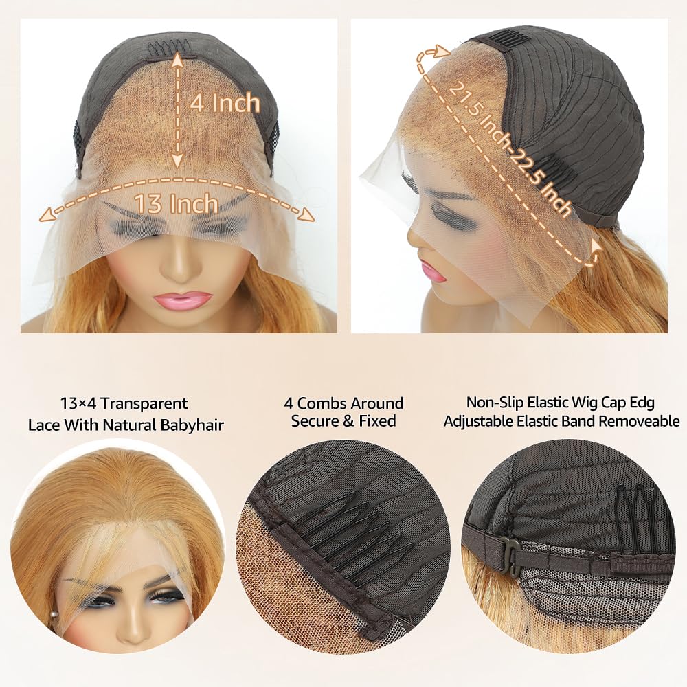 30 Inch Honey Blonde Lace Front Wig Human Hair - Pre Plucked with Baby Hair, 200% Density, 13x4 Lace Frontal, Body Wave | Natural Looking Blonde Wigs for Women | Perfect for Cosplay, Daily Wear & Special Occasions