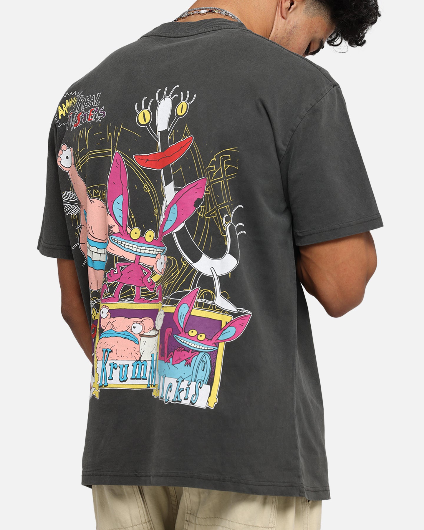 Vintage American Thrift x Aaahh!!! Real Monsters Graphic Tee - Black Washed Cotton T-Shirt for Men & Women | Retro Cartoon Style for Casual Wear, Halloween Costumes, and 90s Nostalgia