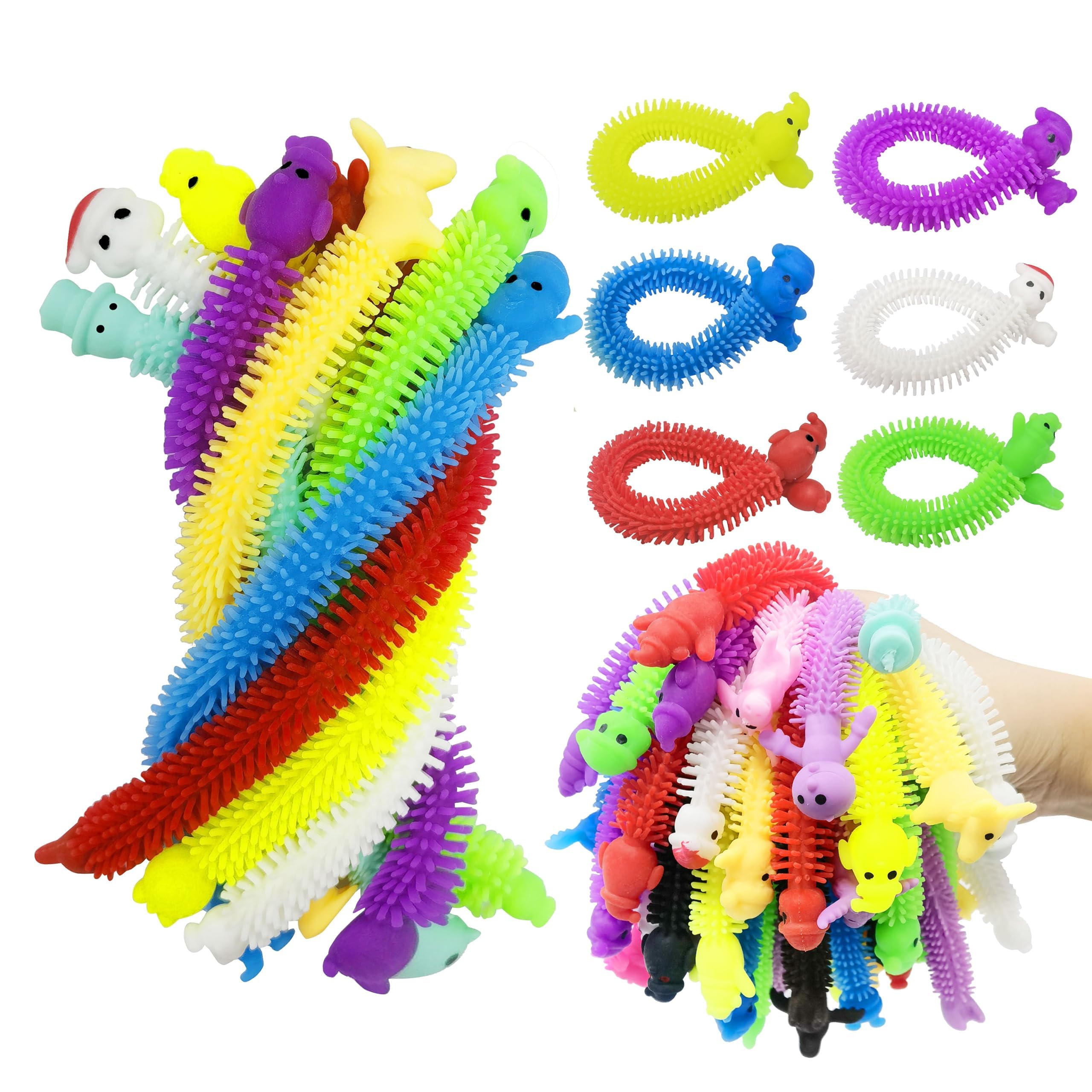24 Pack Christmas Stretchy Strings Sensory Fidget Toys - Santa, Snowman & Elk Stress Relief Toys for Kids & Adults | Anti-Anxiety Sensory Toys for Classroom, Office & Holiday Party Favors