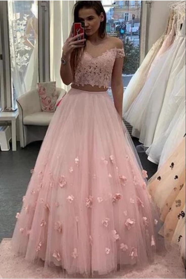 Light Blue 2 Piece Prom Dresses Off the Shoulder Long Evening Gowns with Floral Details - Perfect for Homecoming, Formal Events & Special Occasions