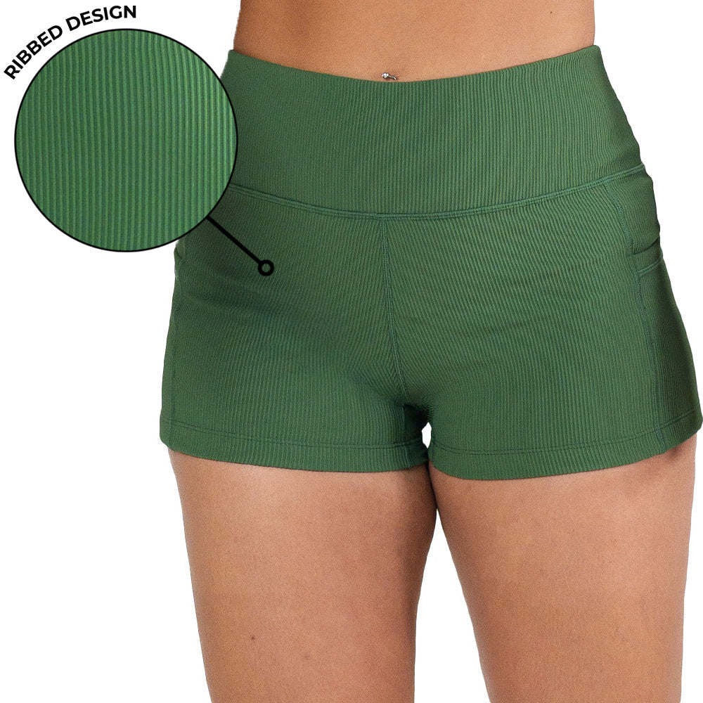 Stylish Ribbed Shorts for Women - Hunter Green | Comfortable & Trendy | Perfect for Summer, Yoga, and Casual Outfits
