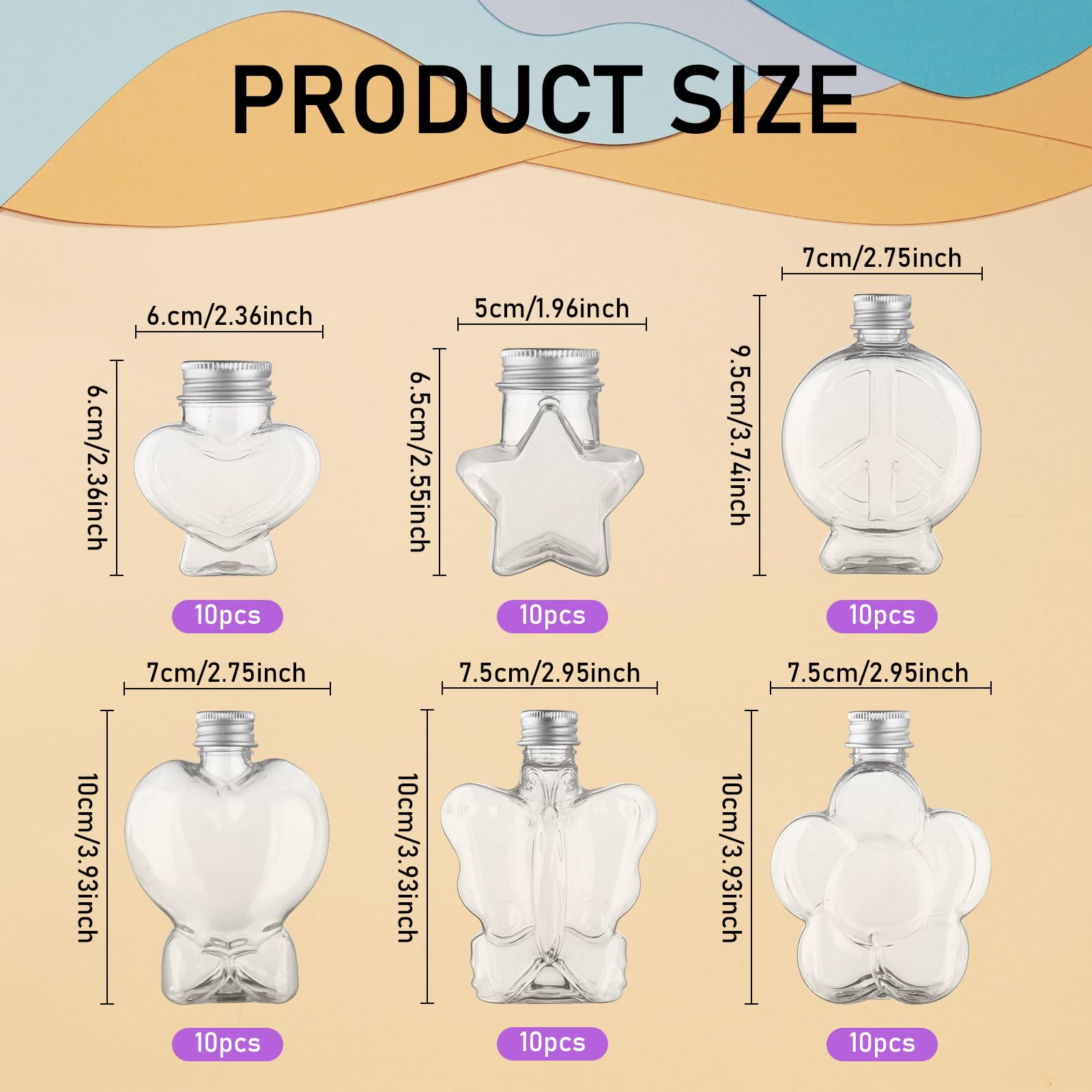 60Pcs Heart & Flower Shaped Plastic Bottles DIY Colored Sand Art Kit - Creative Kids Craft Activity for Birthday Parties, Classroom Projects & Sensory Play (6 Styles)
