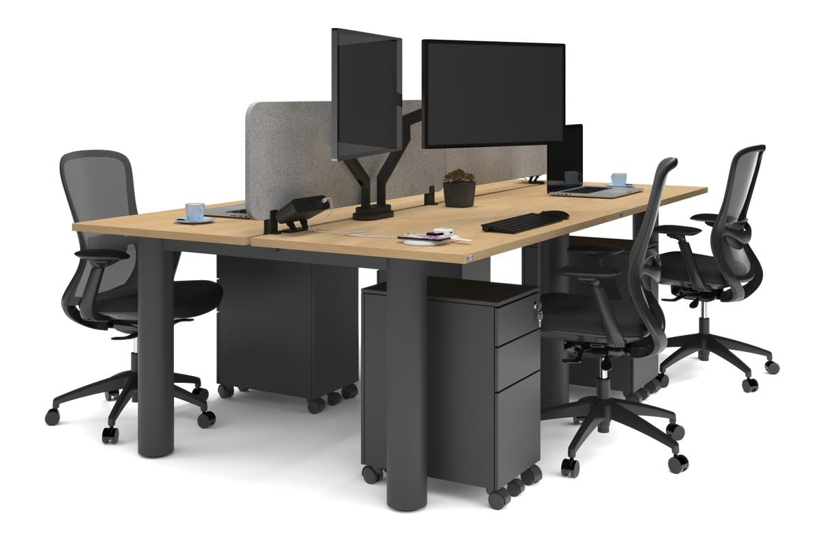 4-Person Quadro Cylinder Leg Office Workstation Desk [1400L x 700W] - Modern Collaborative Workspace Solution for Team Projects & Open Office Layouts