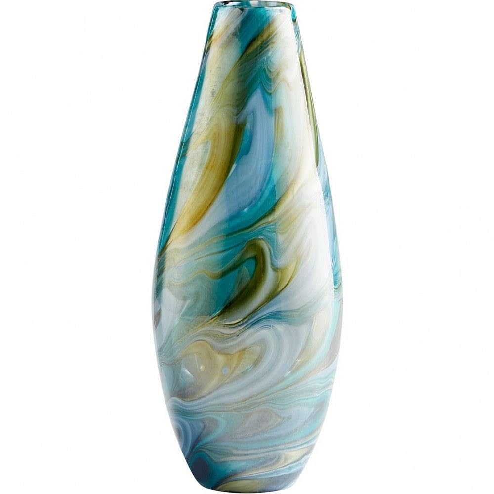 Cyan Design Small Chalcedony Vase - Blue & Gold Swirl Ceramic Flower Vase for Home Decor, Wedding Centerpiece, and Office Desk Planters | Handcrafted Decorative Vase for Plants and Floral Arrangements