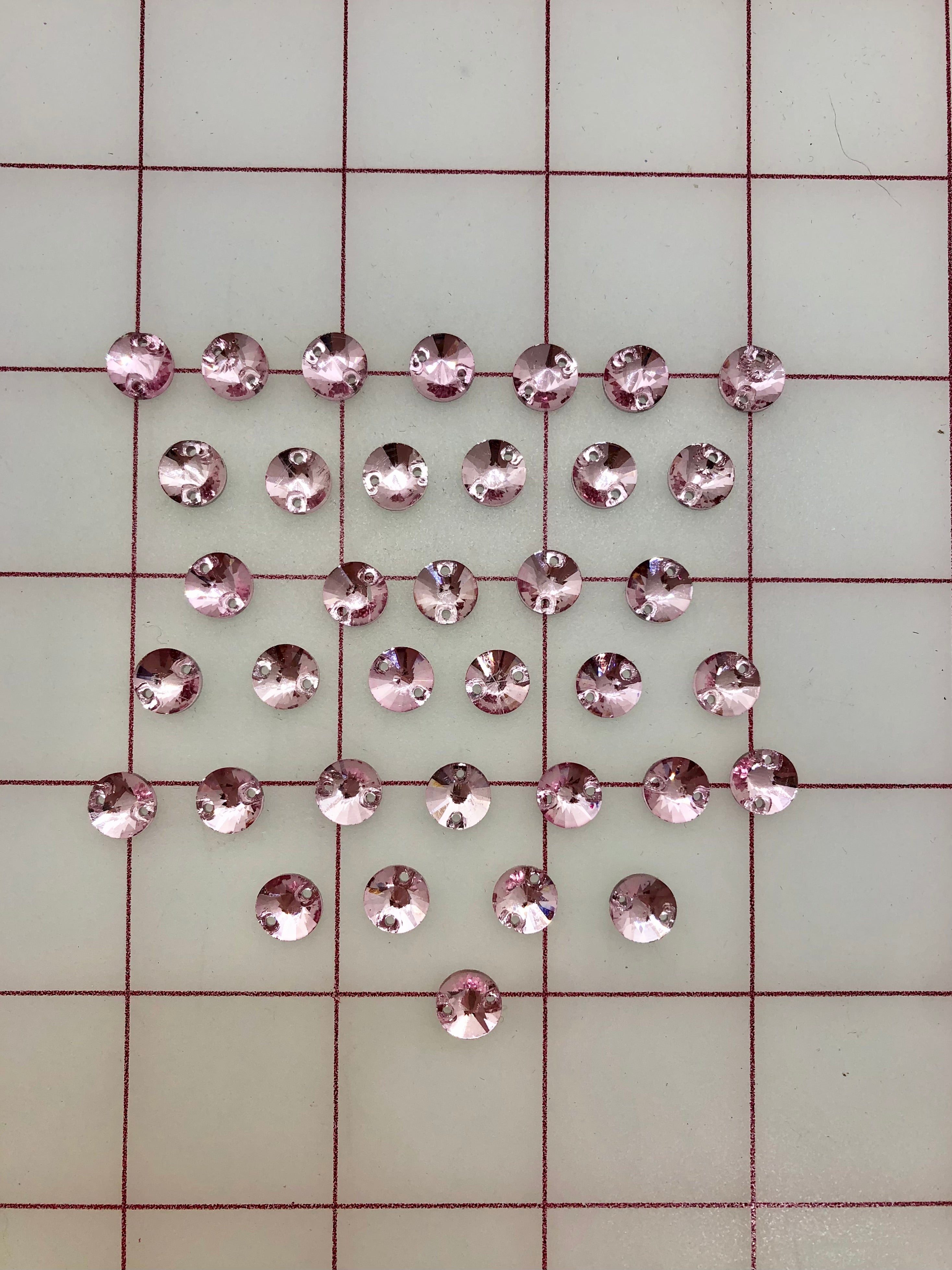 10mm Czech Bright Cut Light Rose Rivoli Rhinestones - Round Sew On Stones for DIY Jewelry, Clothing, and Craft Projects (Per Dozen)
