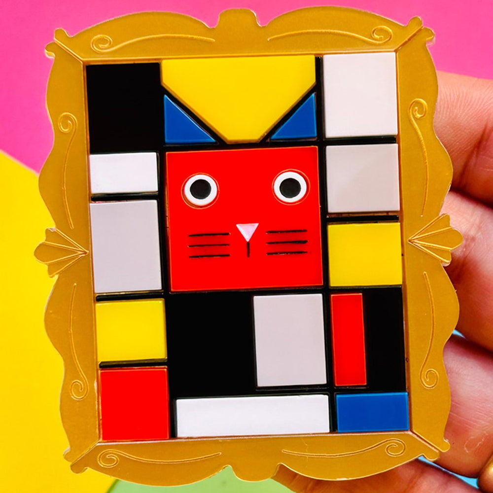 Modern Neoplasticism Style Cat Acrylic Brooch - Unique Artisan Cat Pin for Women | Makokot Design | Perfect Gift for Cat Lovers, Art Collectors & Fashion Accessories