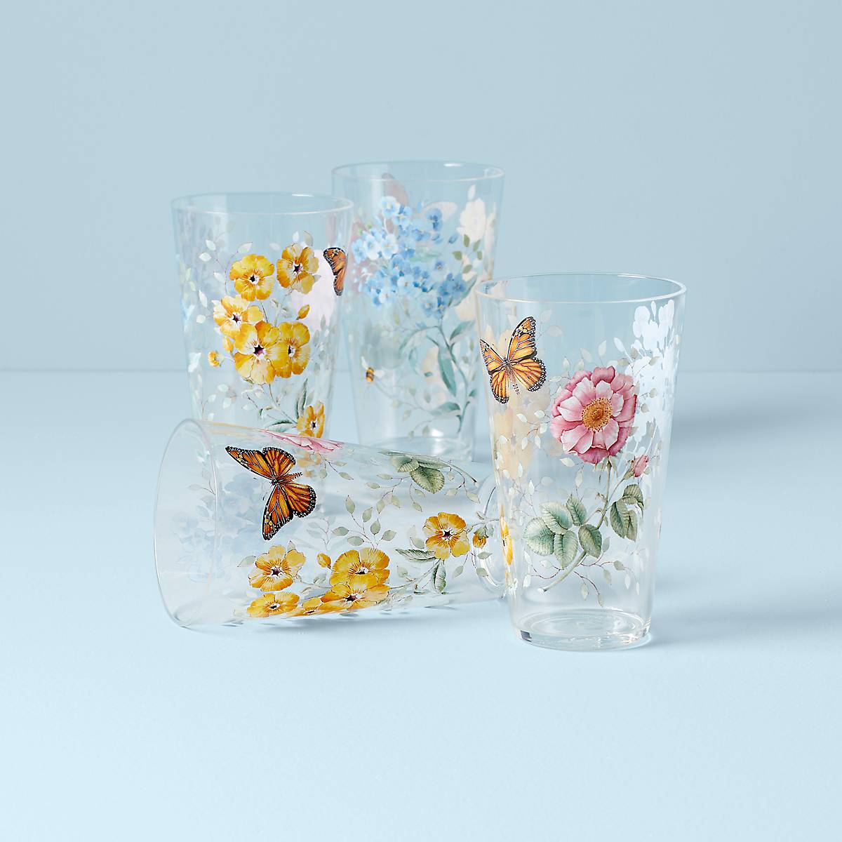 Butterfly Meadow Acrylic Highball Glasses Set of 4 - Shatterproof & Lightweight Drinking Cups for Cocktails, Iced Tea, Juice - Perfect for Parties, Picnics, and Outdoor Entertaining