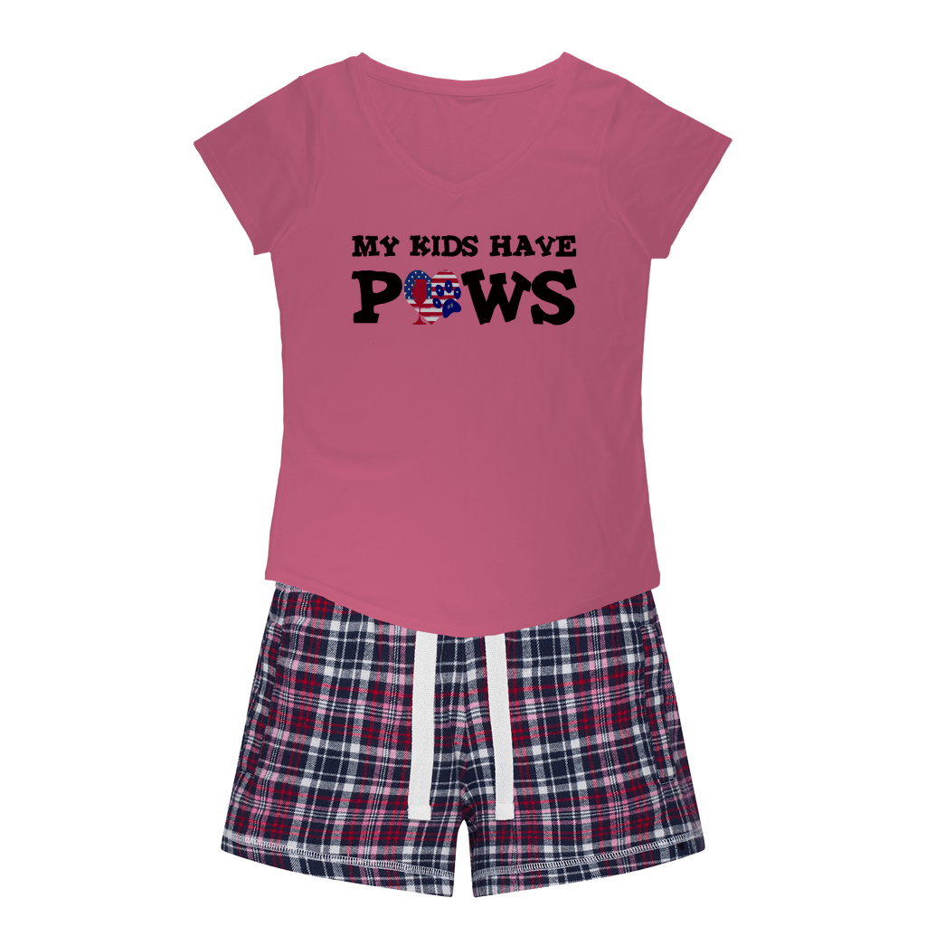 My Kids Have Paws Cute Dog Lover Sleep T-Shirt & Flannel Shorts Set - Comfortable Matching Pajamas for Women Who Love Pets, Perfect for Lounging at Home or Dog Mom Gifts