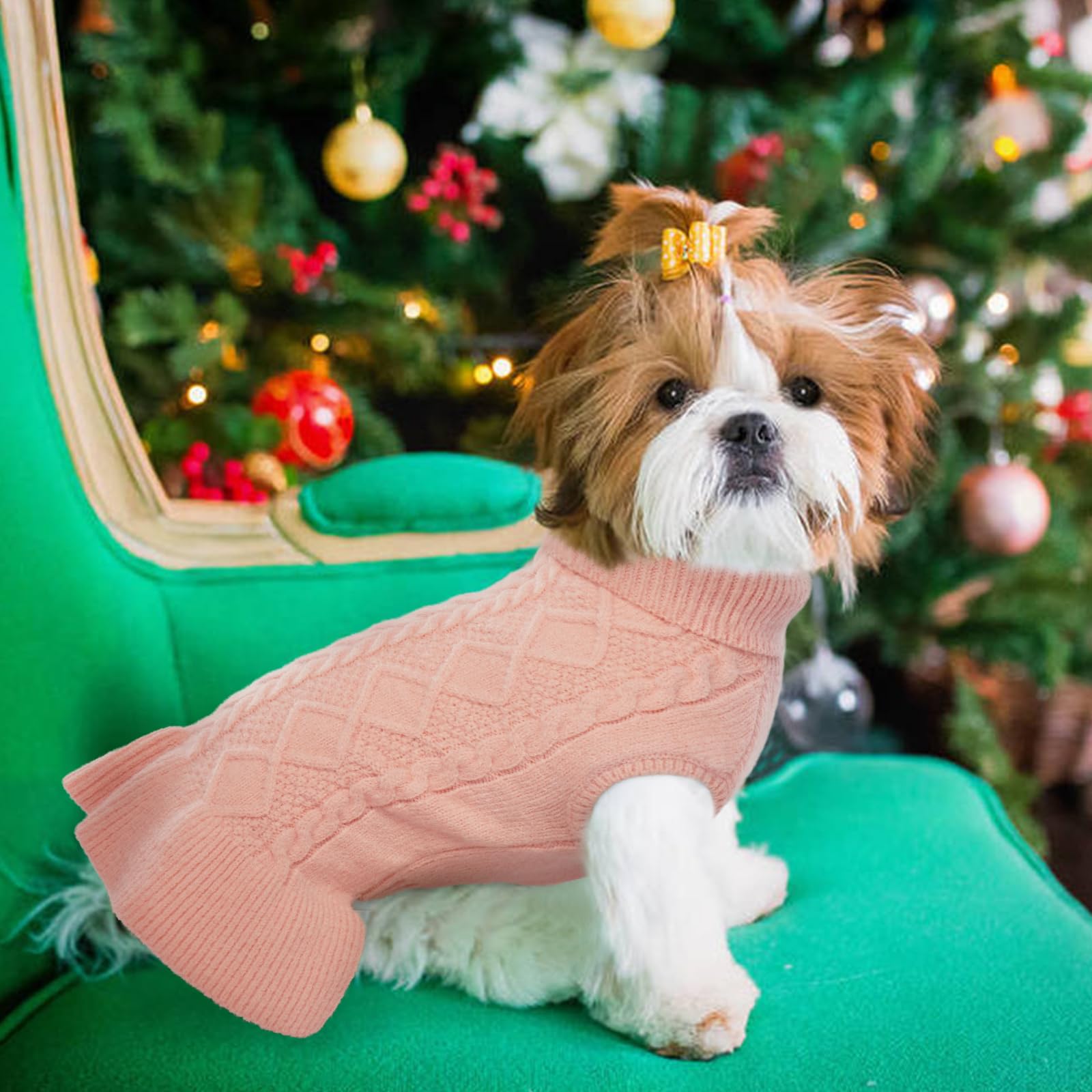 Lelepet Cable Knit Dog Sweater for Large Dogs - Warm Christmas Pullover Dress for Dachshund, Shih Tzu - Cozy Winter Pet Clothing for Girls & Puppies - Perfect for Fall Walks & Holiday Photos