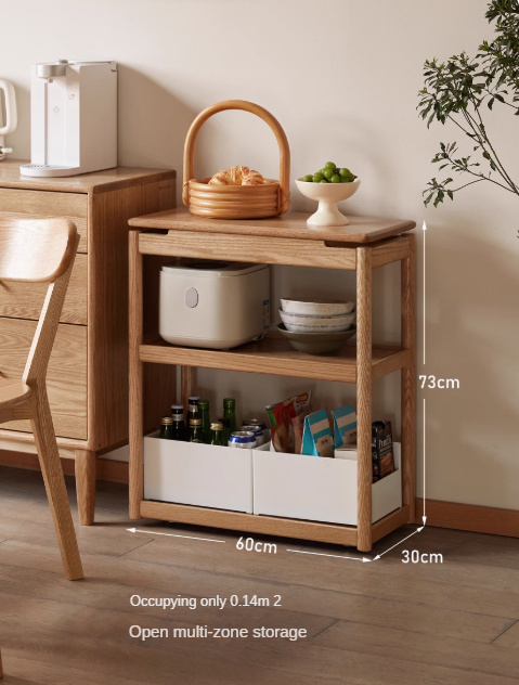 Solid Oak and Ash Wood Mobile Side Table - Portable End Table for Living Room, Bedroom, or Outdoor Use