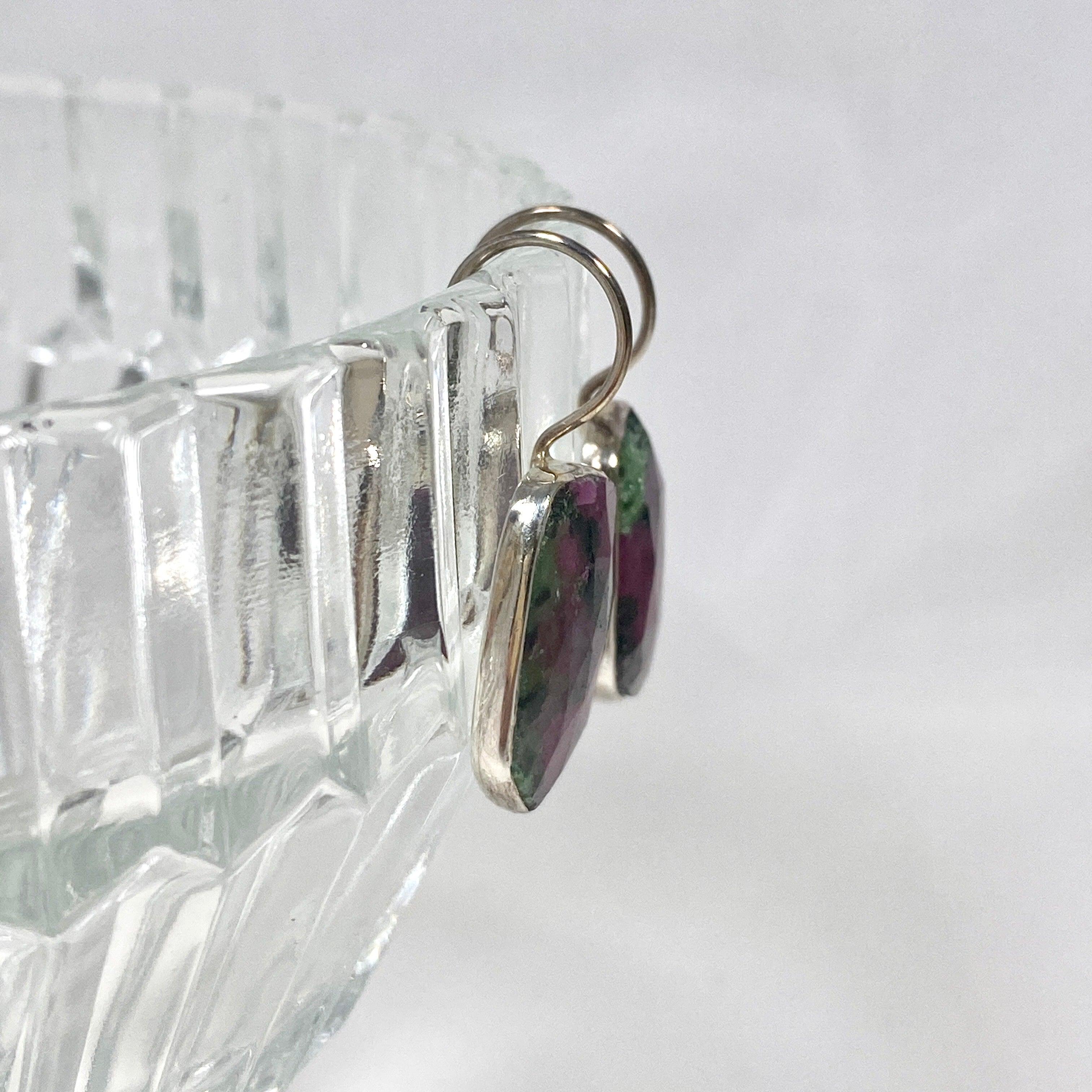 Ruby in Zoisite Faceted Freeform Hook Earrings KEGJ1119 – Elegant Handmade Jewelry for Women, Perfect for Parties, Weddings & Special Occasions
