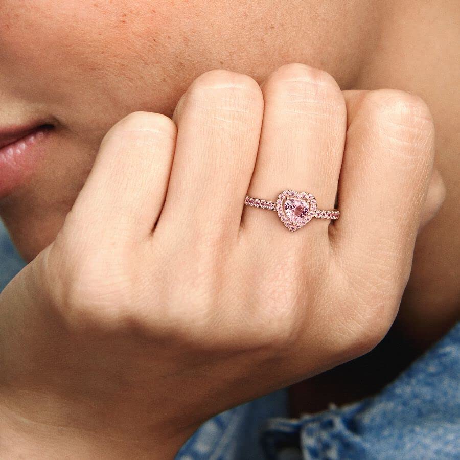 PANDORA Sparkling Elevated Heart Ring for Women - 14k Rose Gold Cubic Zirconia Stackable Ring - Elegant Layering Jewelry Gift for Her with Gift Box - Perfect for Valentine's Day, Anniversary & Special Occasions
