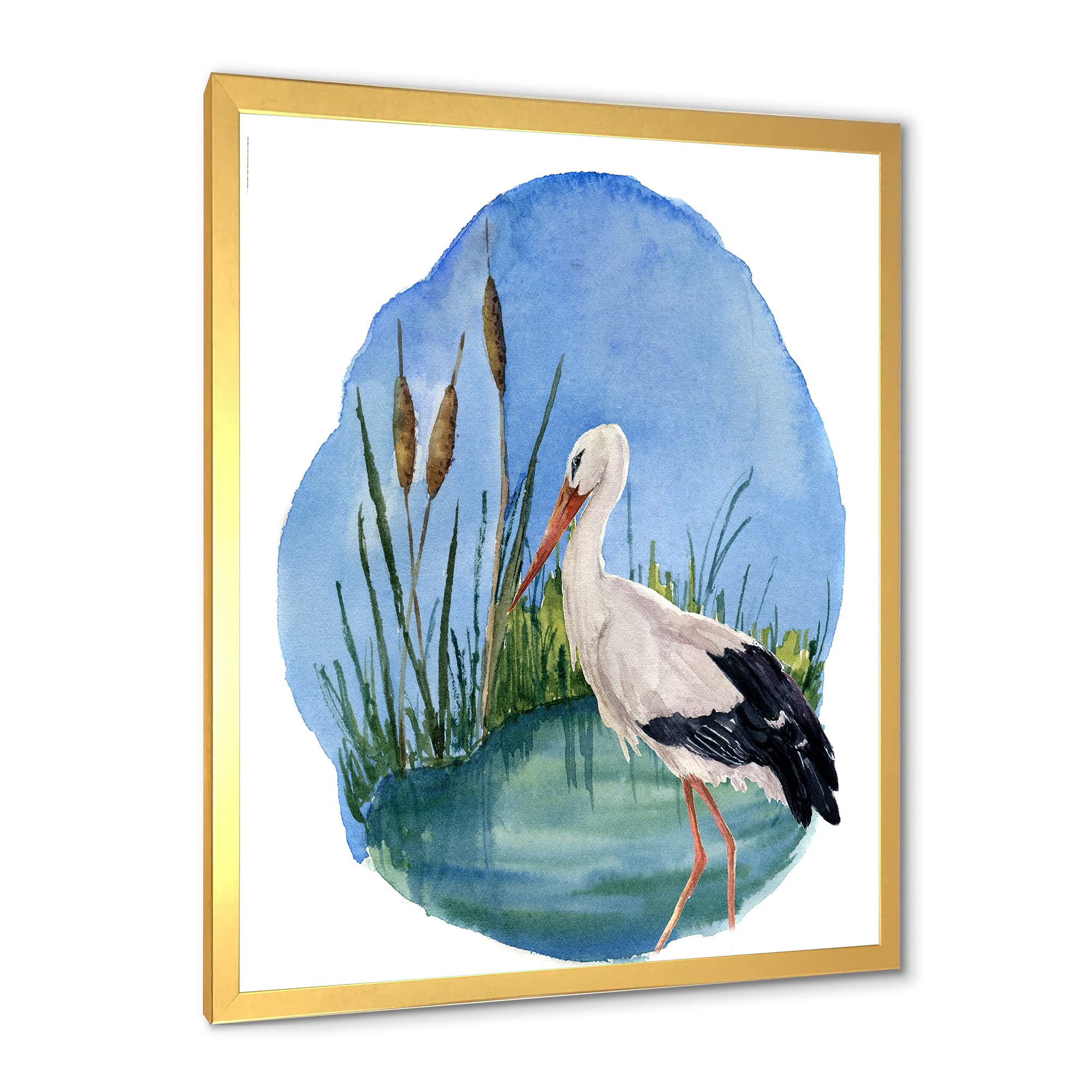 DesignQ White Stork On The Swamp Traditional Framed Wall Art - Nature Inspired Home Decor for Living Room, Bedroom & Office