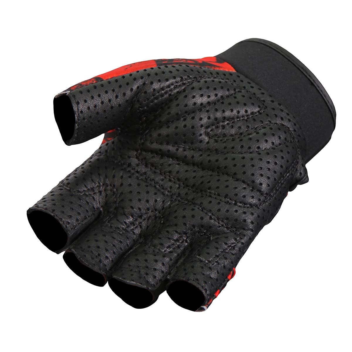 Hot Leathers GVM3010 Unisex Black 'Red Skull' Fingerless Biker Gloves - Small Size for Motorcycle Riding, Cosplay & Fashion