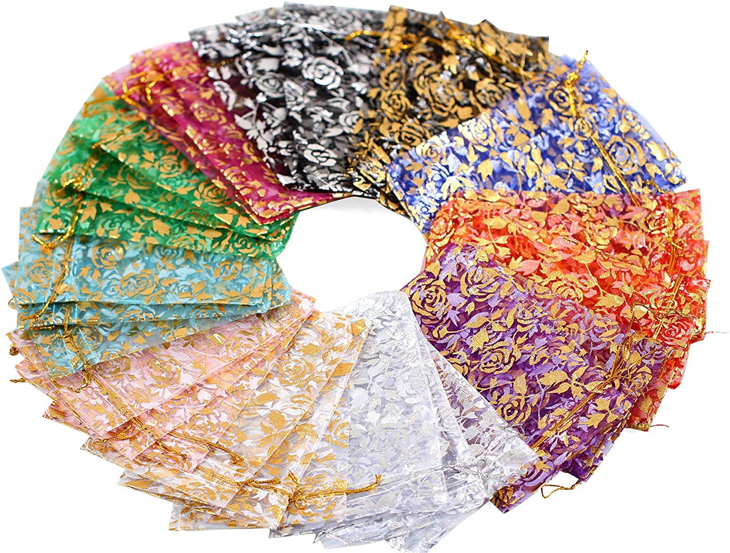 Unisex Organza Jewelry Pouch - Shagun Potli Bags for Gifts & Wedding Favors (Multicolor, 14x10cm) - Perfect for Bridal Accessories, Party Favors & Jewelry Storage