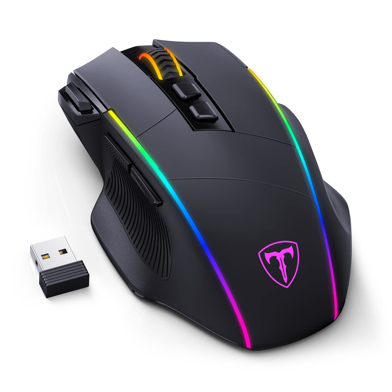 Wireless Gaming Mouse - Triple Mode 2.4G/USB-C/Bluetooth, 10000DPI Adjustable, RGB Backlit, Ergonomic Design with 8 Programmable Buttons, Rechargeable for PC, Mac, Laptop (Black) | Perfect for FPS, MOBA Gaming & Office Work
