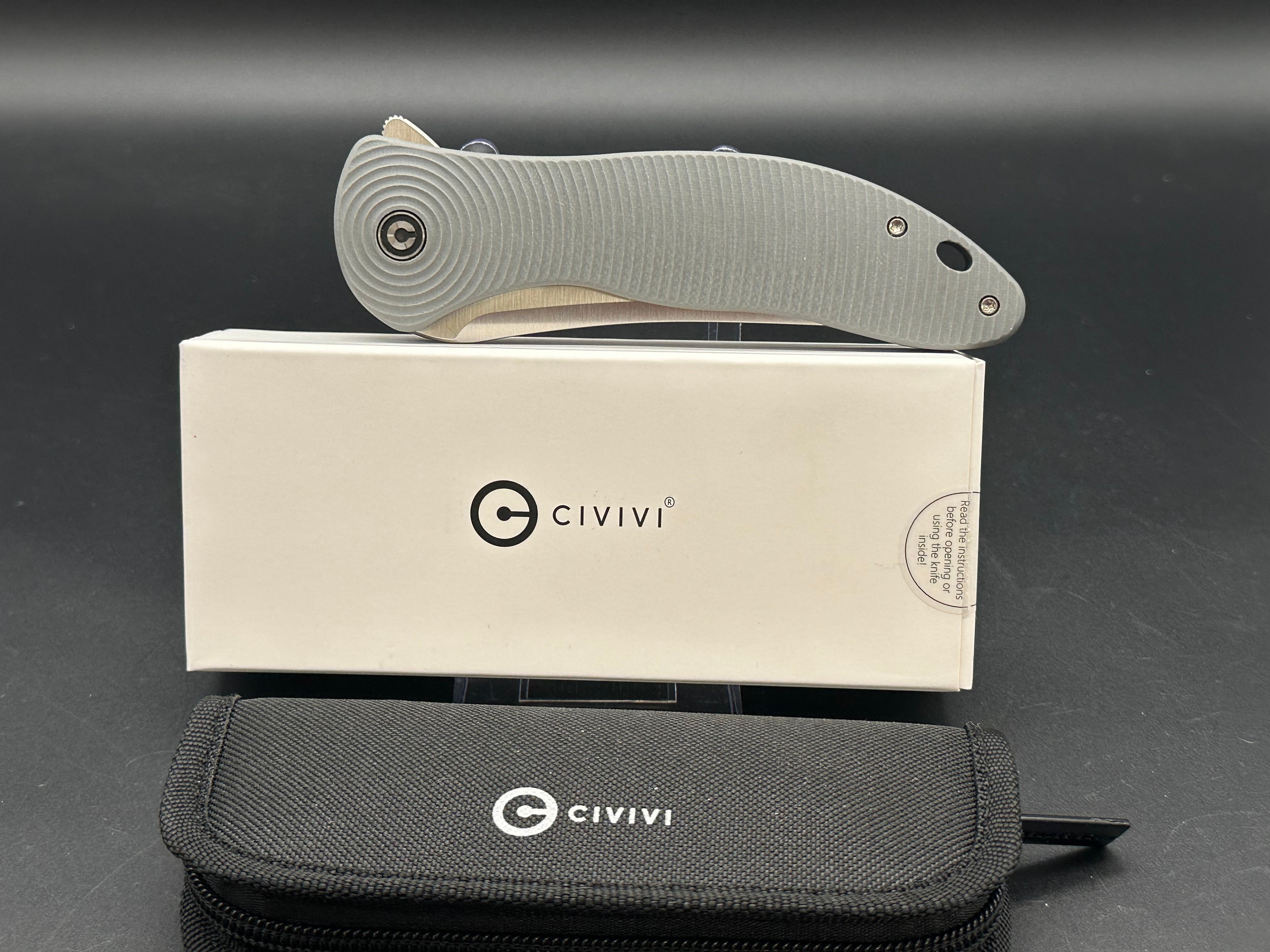 CIVIVI SYNERGY4 Folding Knife - Gray G10 Handle, Nitro-V Steel Tanto Blade, Plain Edge with Satin Finish - EDC, Outdoor, Camping & Survival Tool