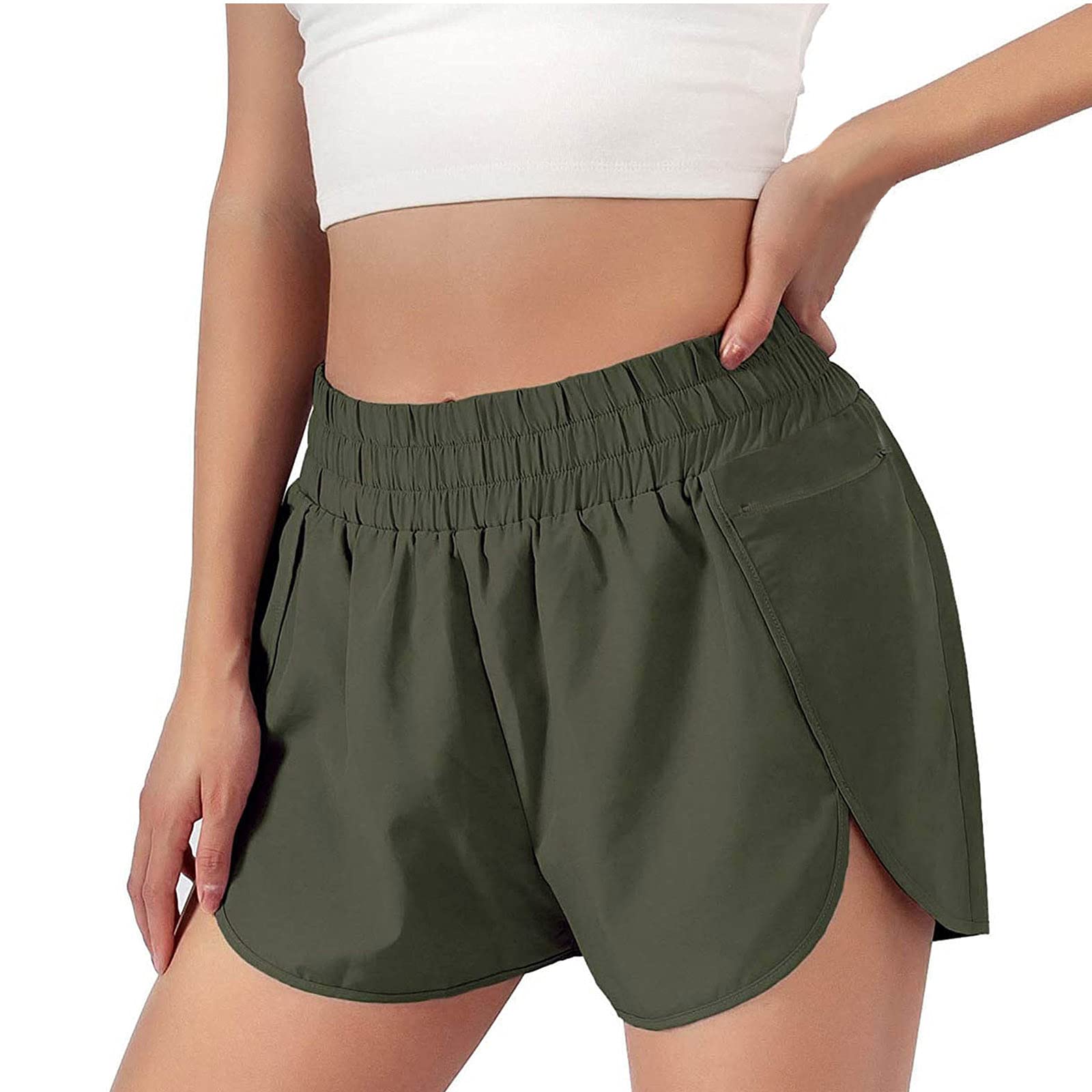 UPLUCA Women's High Waisted Athletic Shorts - Elastic Waist Workout Running Shorts with Pockets | Summer Casual Sweatpants for Gym, Yoga, Jogging & Lounge Wear