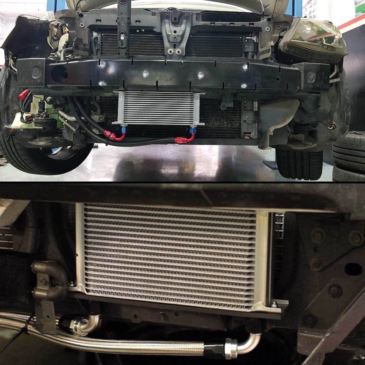 Universal AN10 19-Row Aluminum Engine Transmission Oil Cooler Kit with Bracket & Adapter Hose (34X16 & M20X1.5) - Silver - Perfect for Racing, Off-Road & High-Performance Vehicles